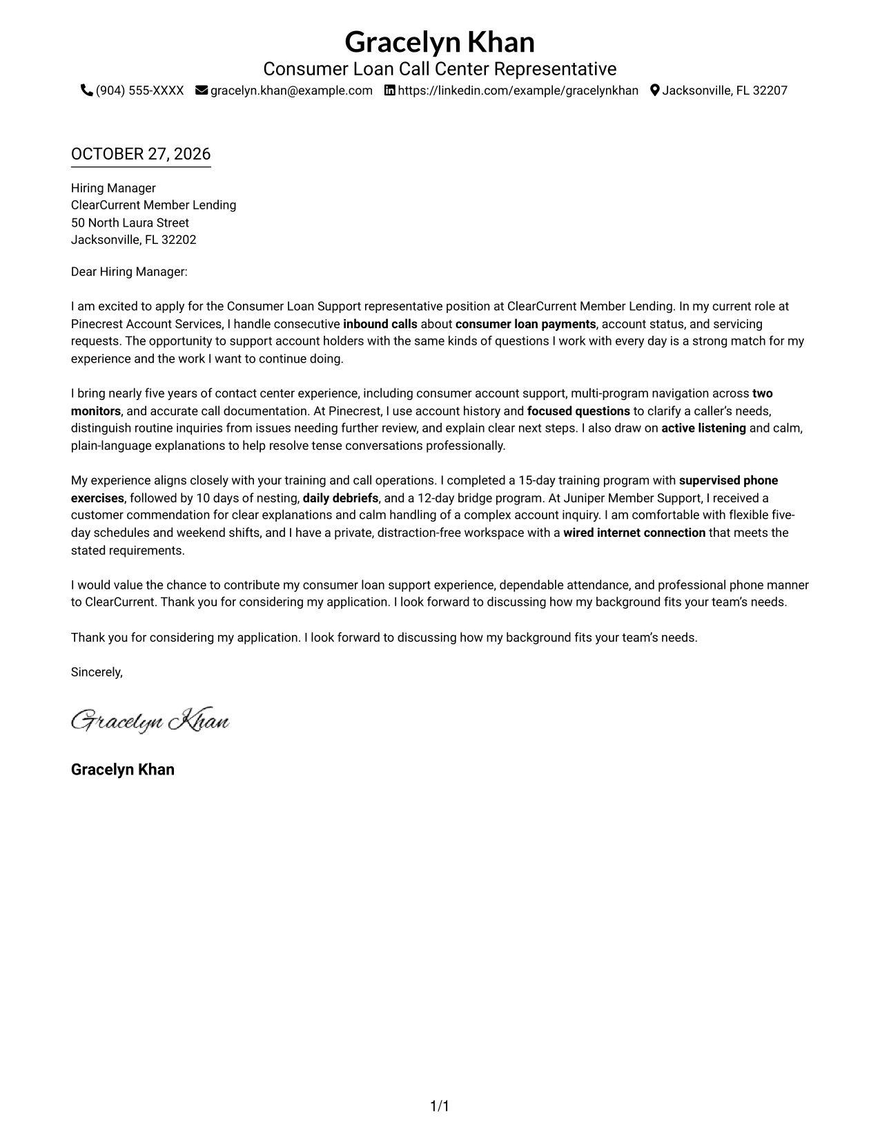 Cover letter example — page 1