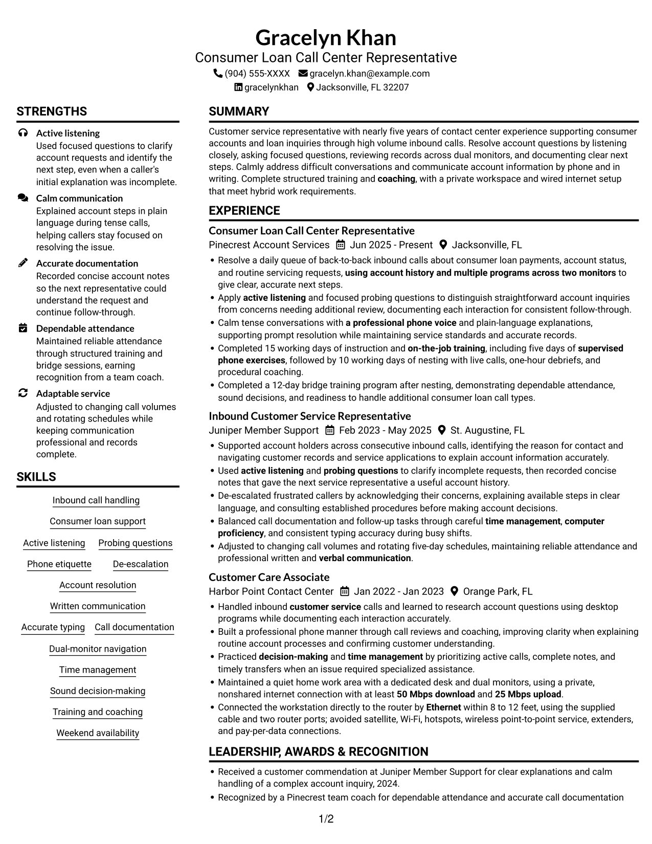 Resume example — page 1