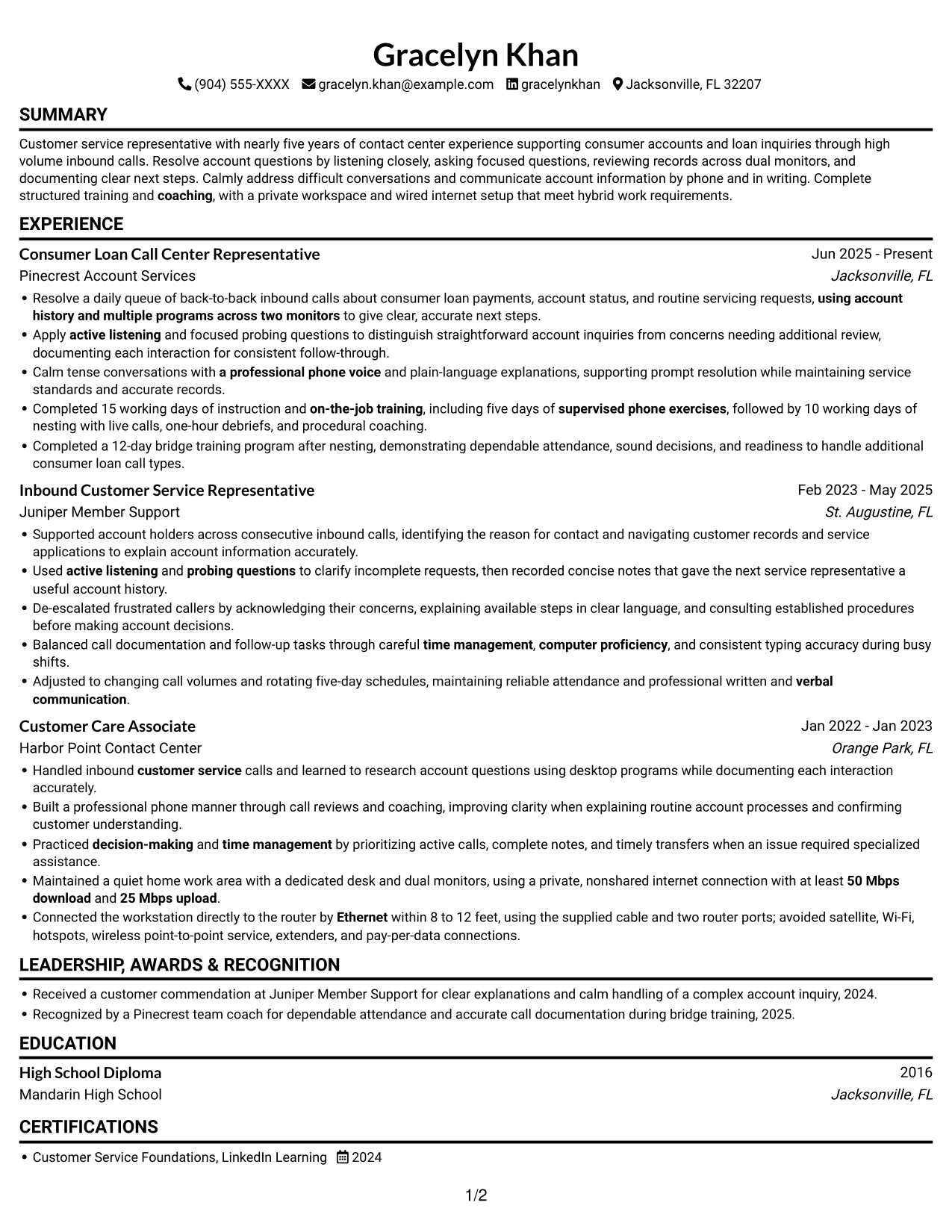 Resume example — page 1