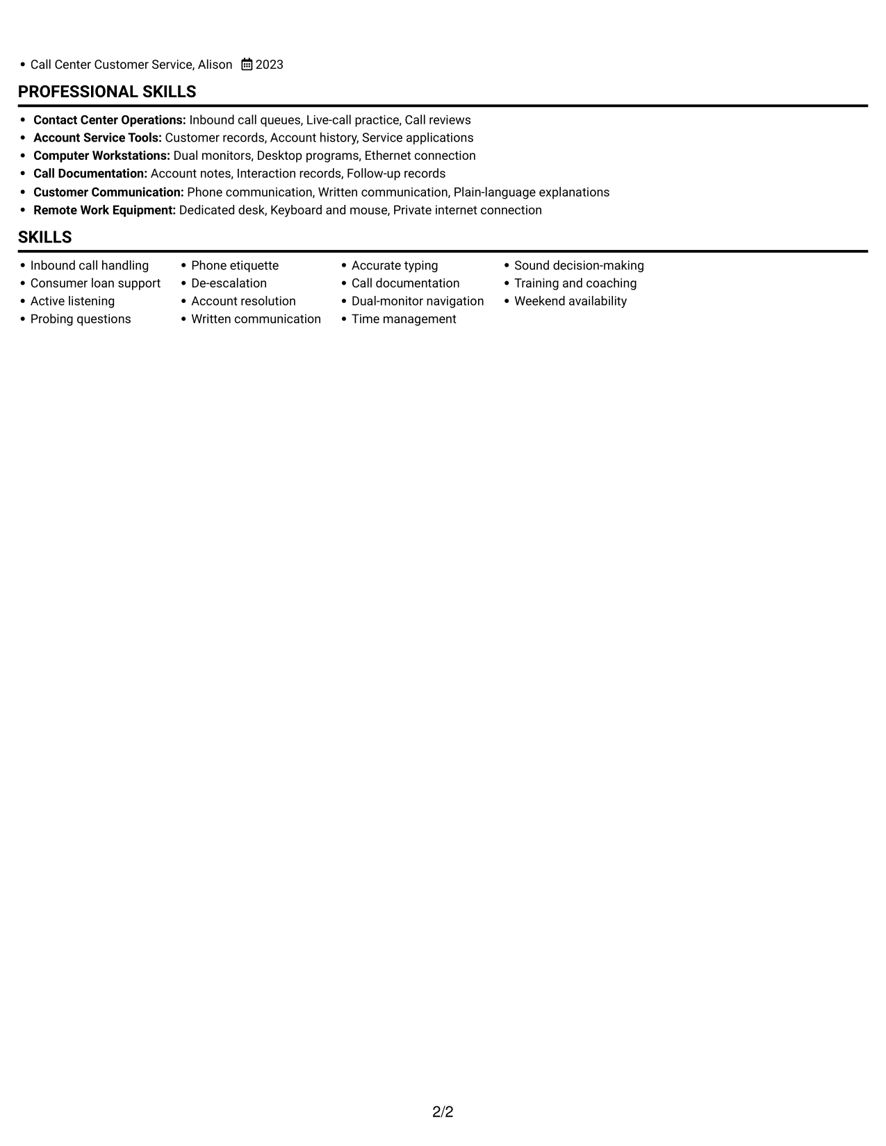 Resume example — page 2