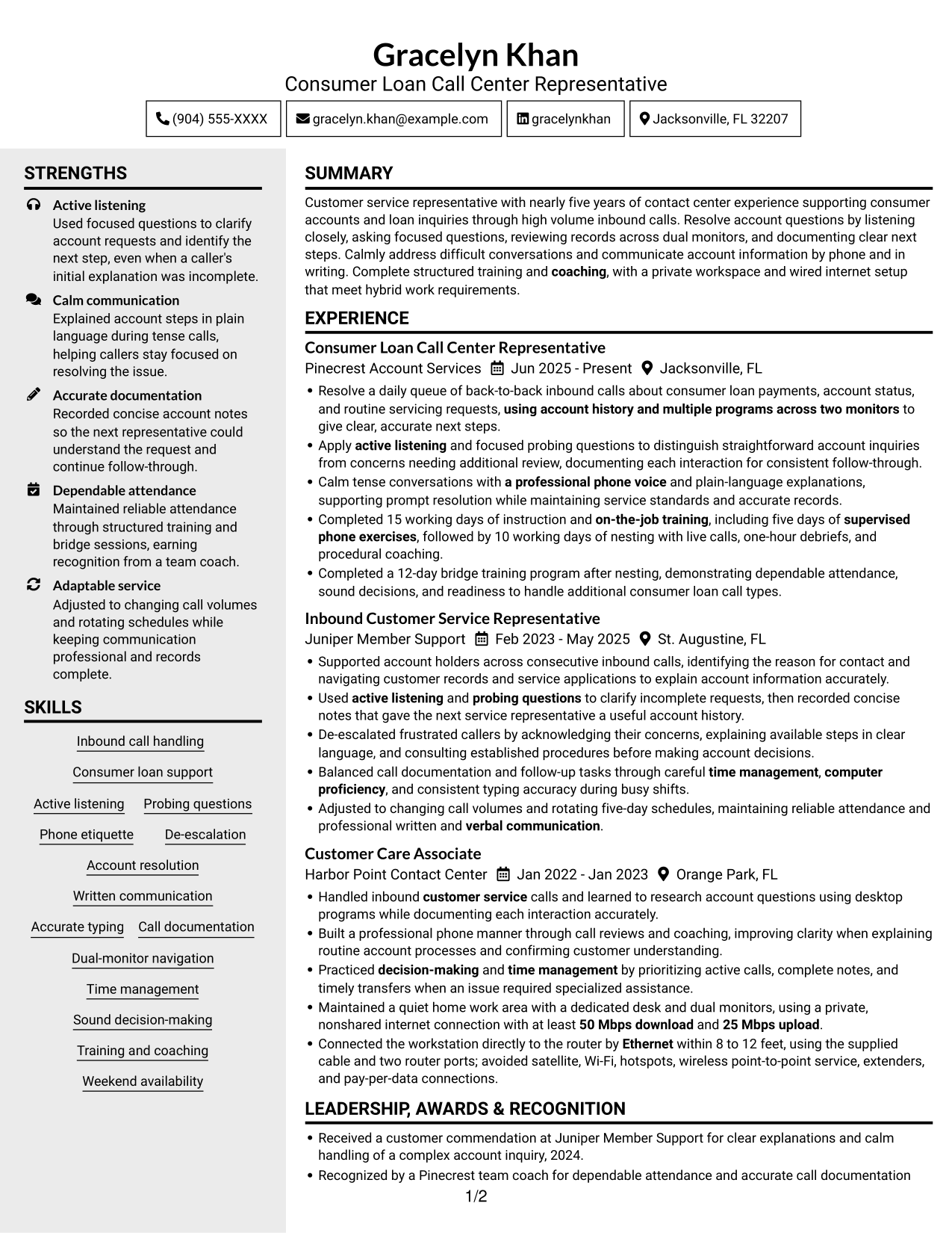 Resume example — page 1