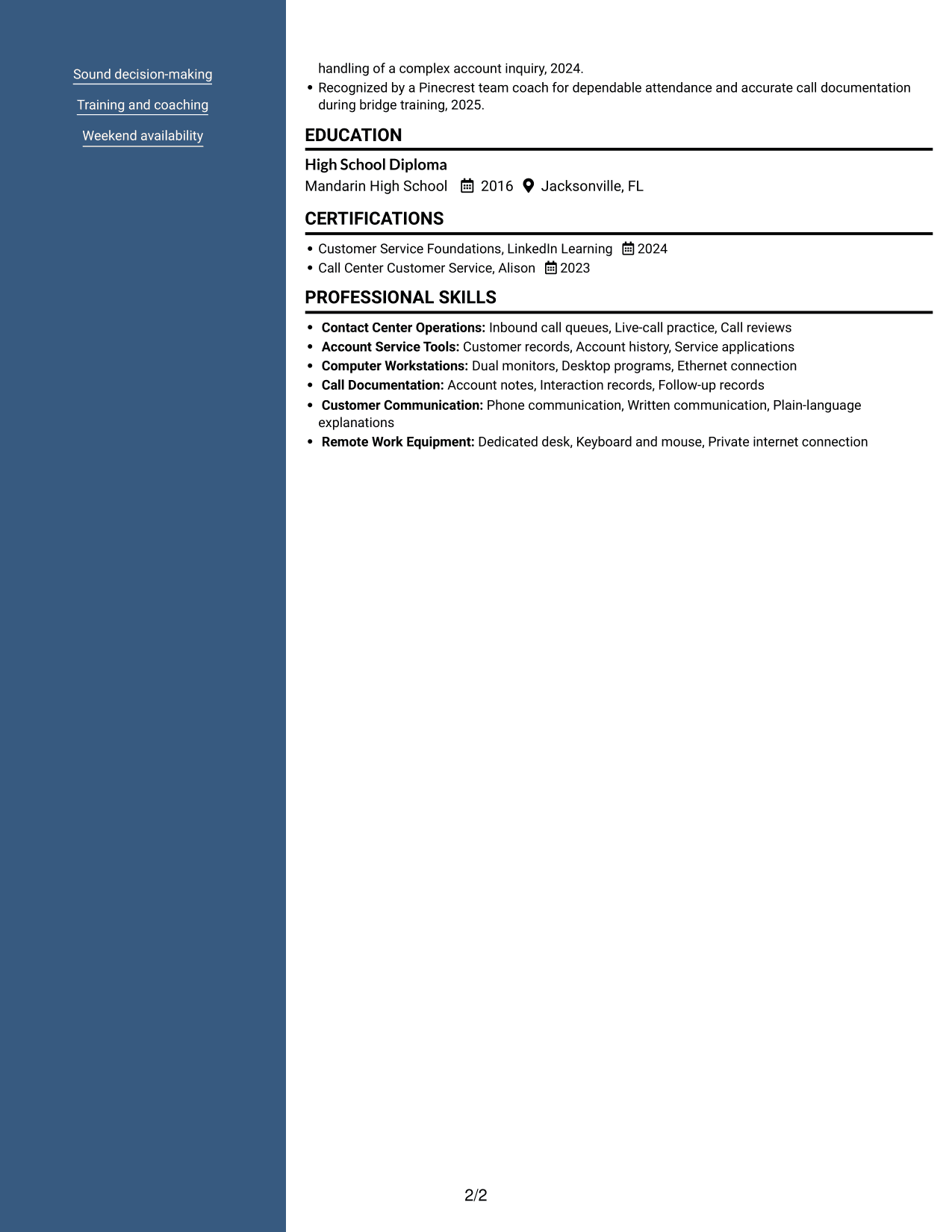 Resume example — page 2