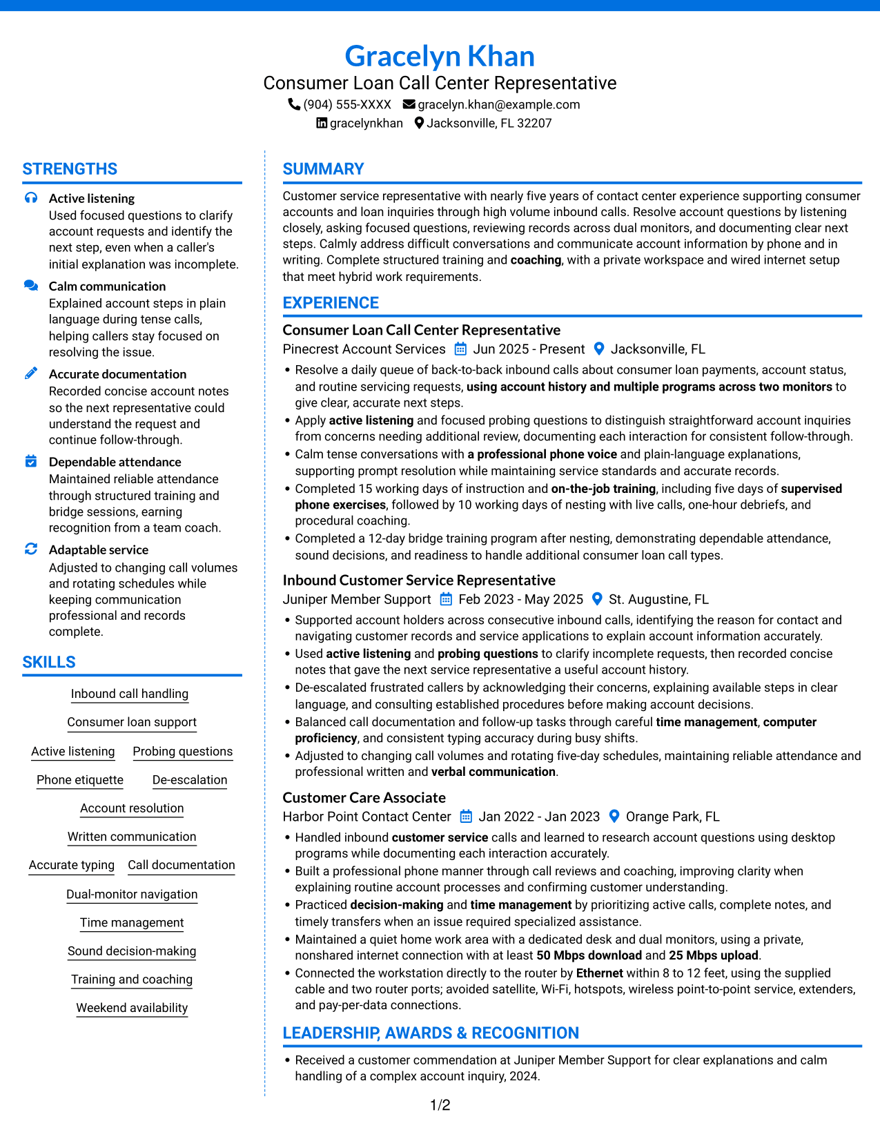 Resume example — page 1