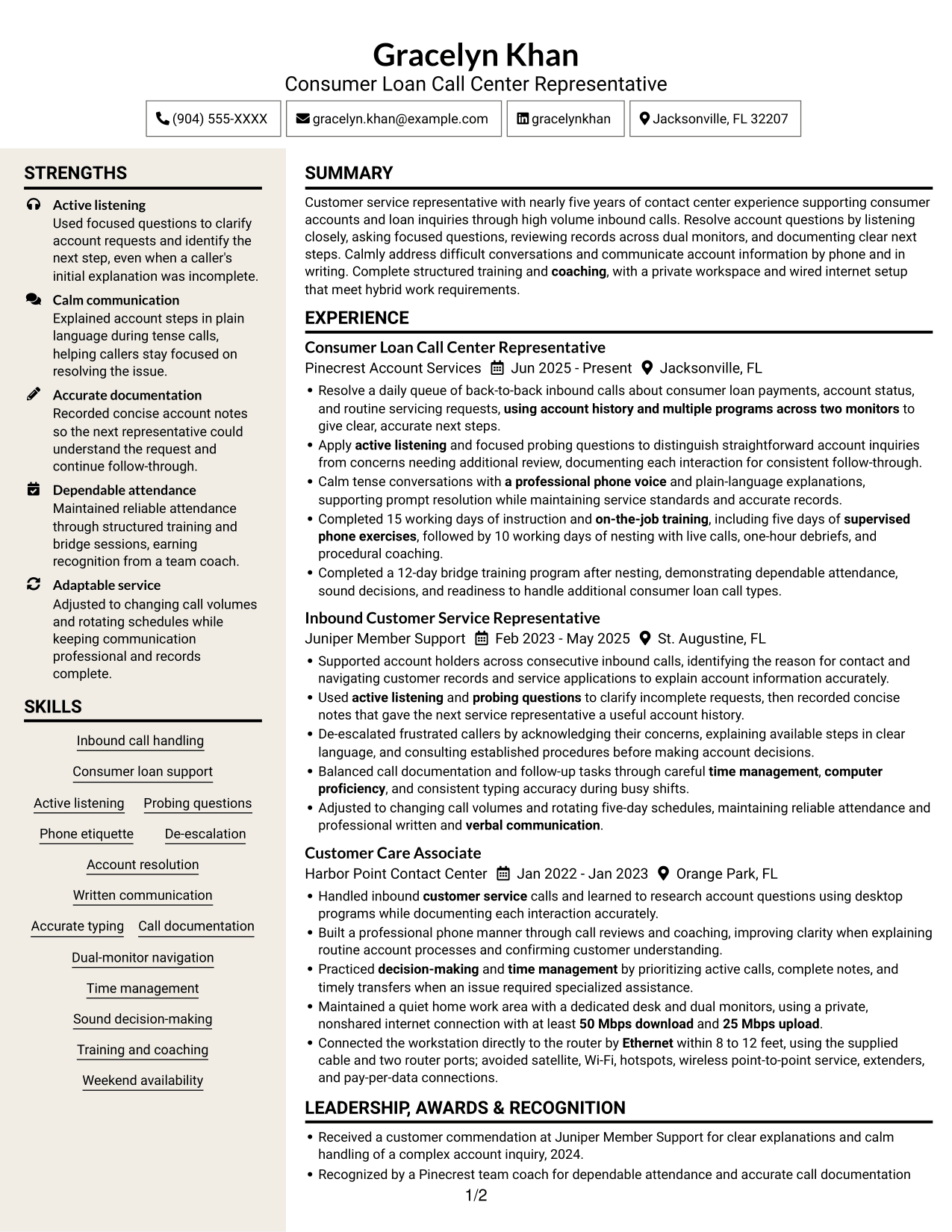 Resume example — page 1