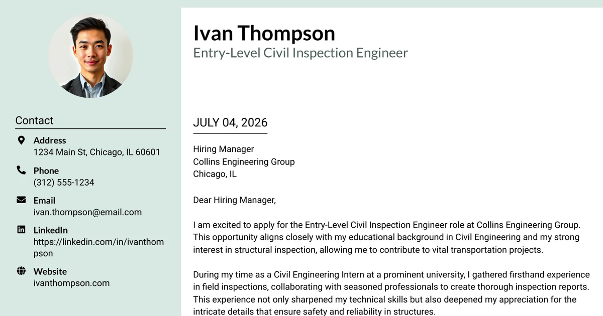 30+ Entry-Level Civil Inspection Engineer Cover Letter Templates with Example 2026