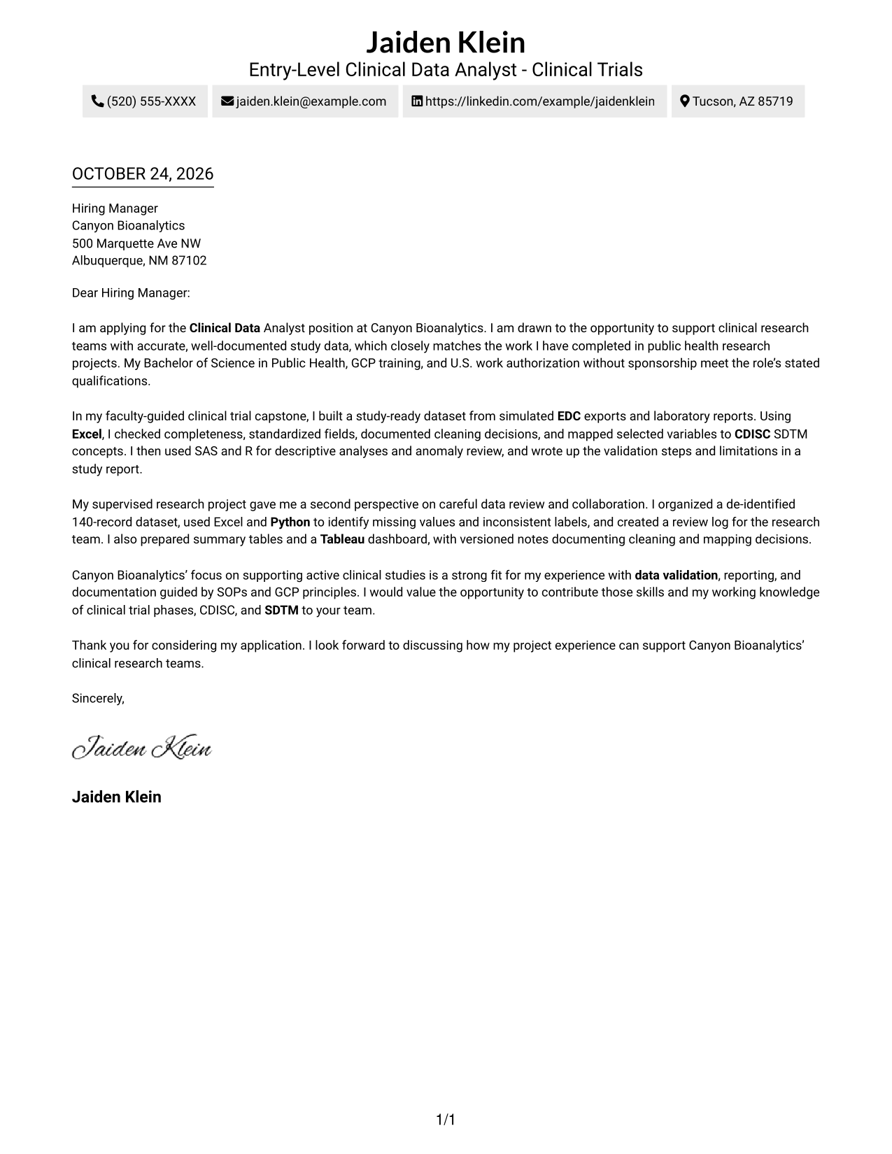 Cover letter example — page 1