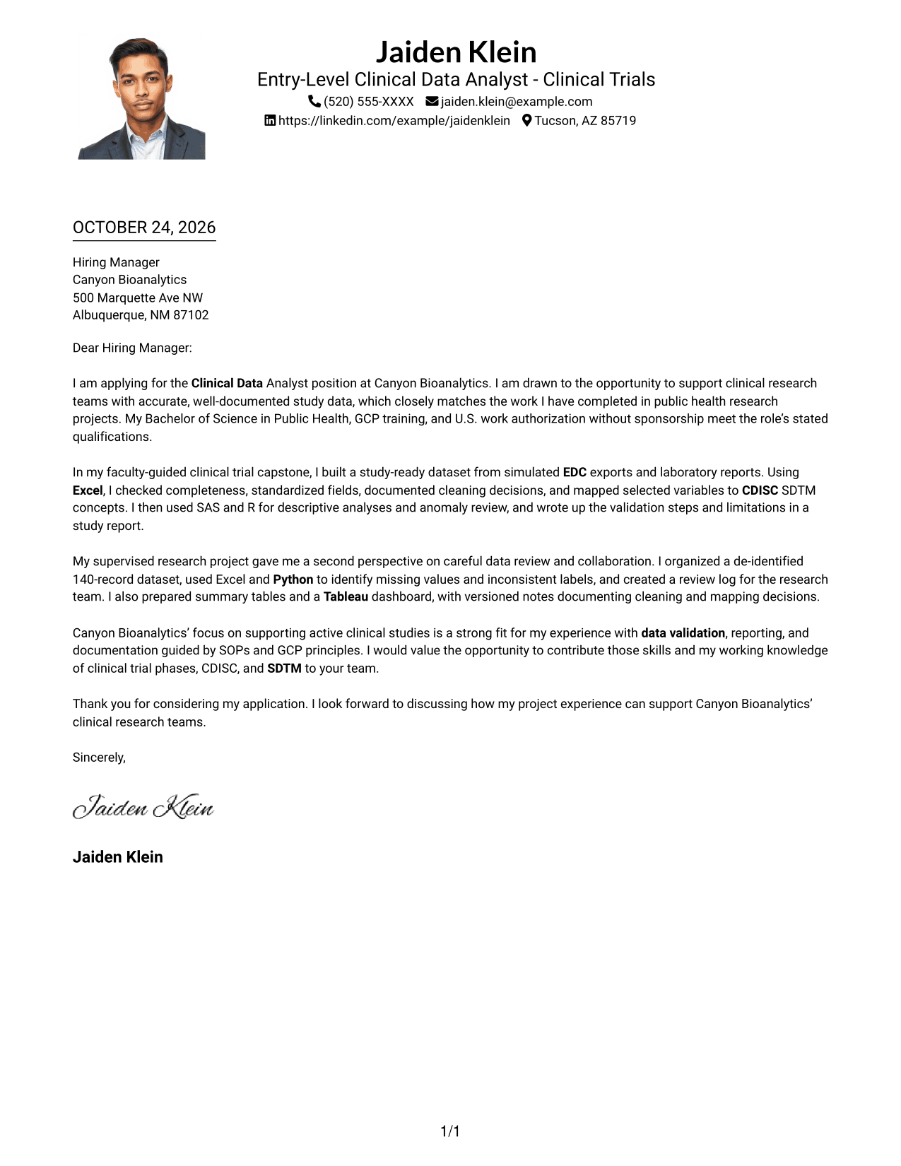 Cover letter example — page 1