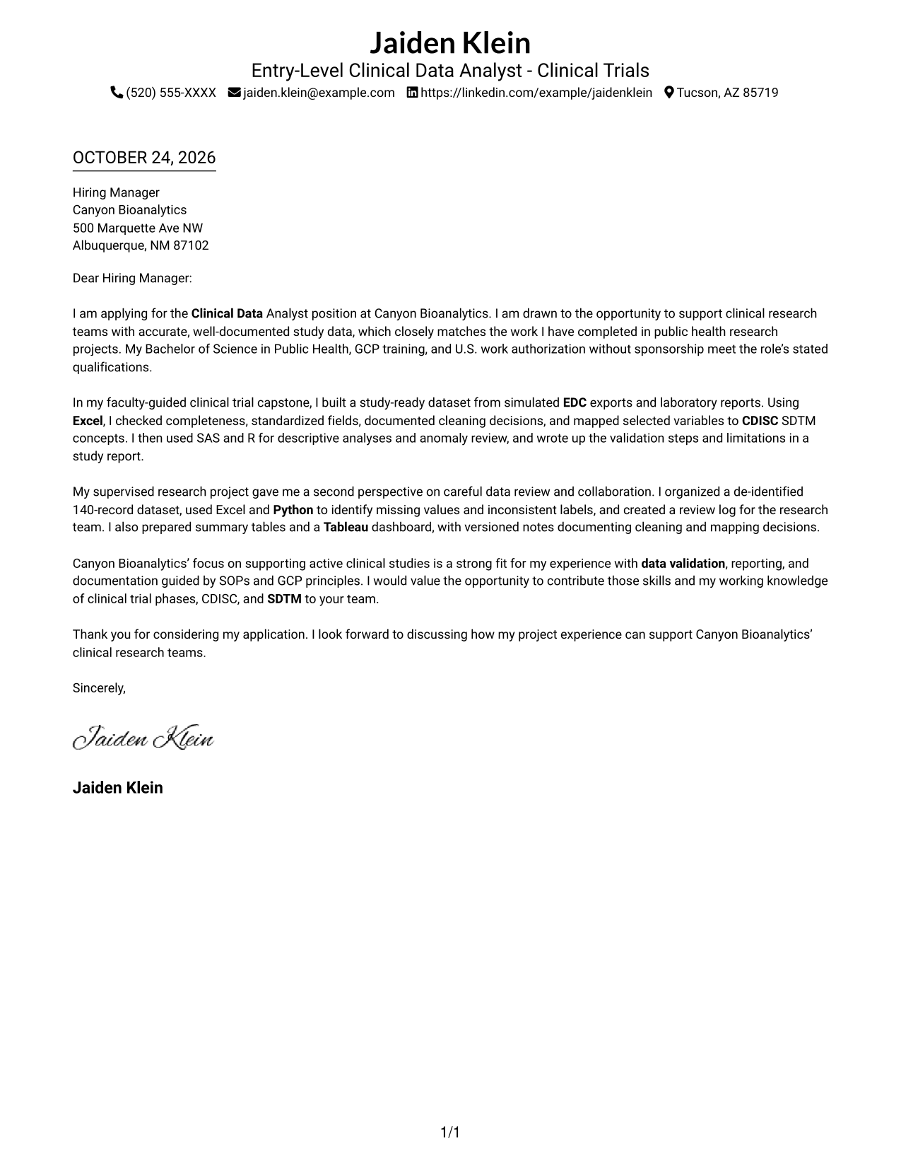Cover letter example — page 1