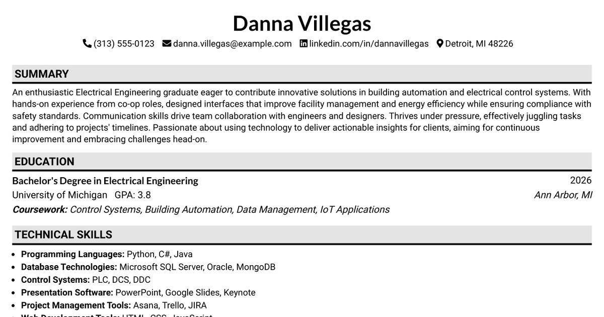 33 Entry Level Controls Engineer Resume Templates with Example 2026 (ATS-Optimized)