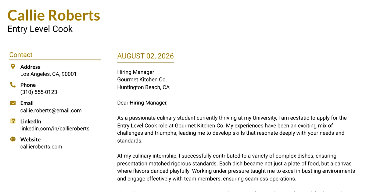 30+ Entry Level Cook Cover Letter Templates with Example 2026