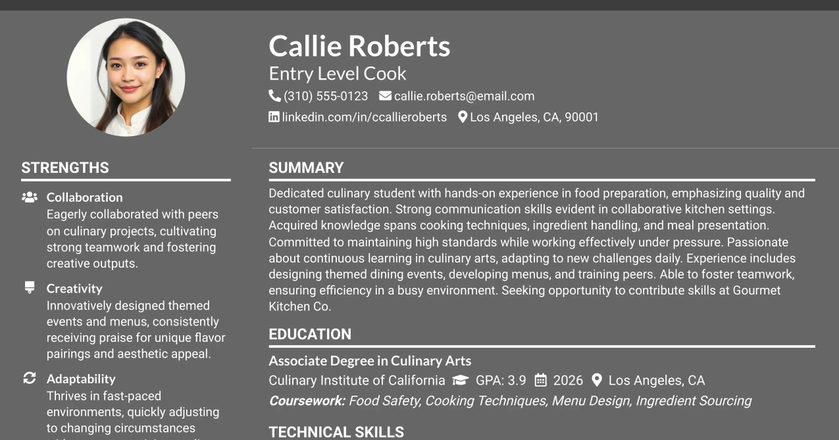 33 Entry Level Cook Resume Templates with Example 2026 (ATS-Optimized)