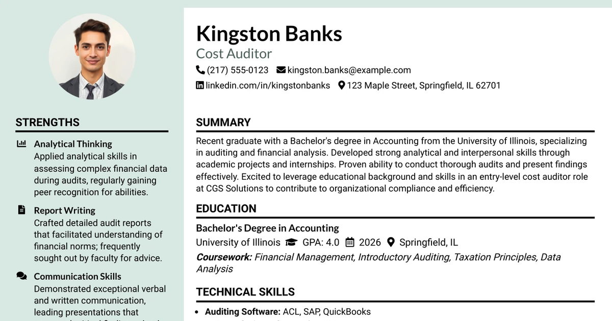 33 Entry Level Cost Auditor Resume Templates with Example 2026 (ATS-Optimized)