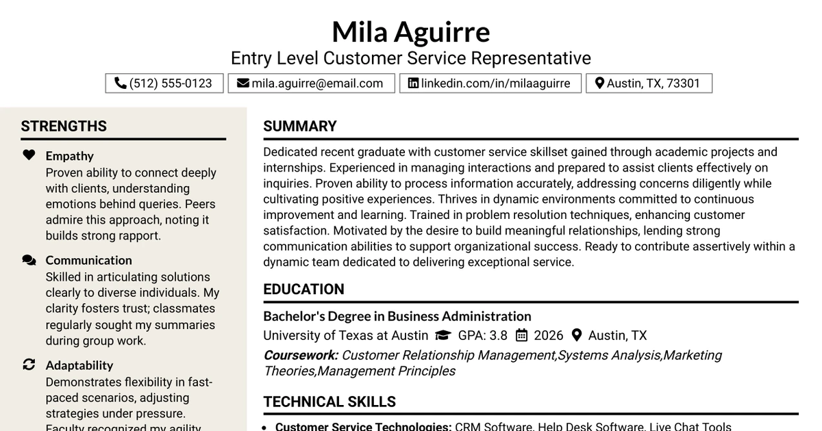 33 Entry Level Customer Service Representative Resume Templates with Example 2026 (ATS-Optimized)