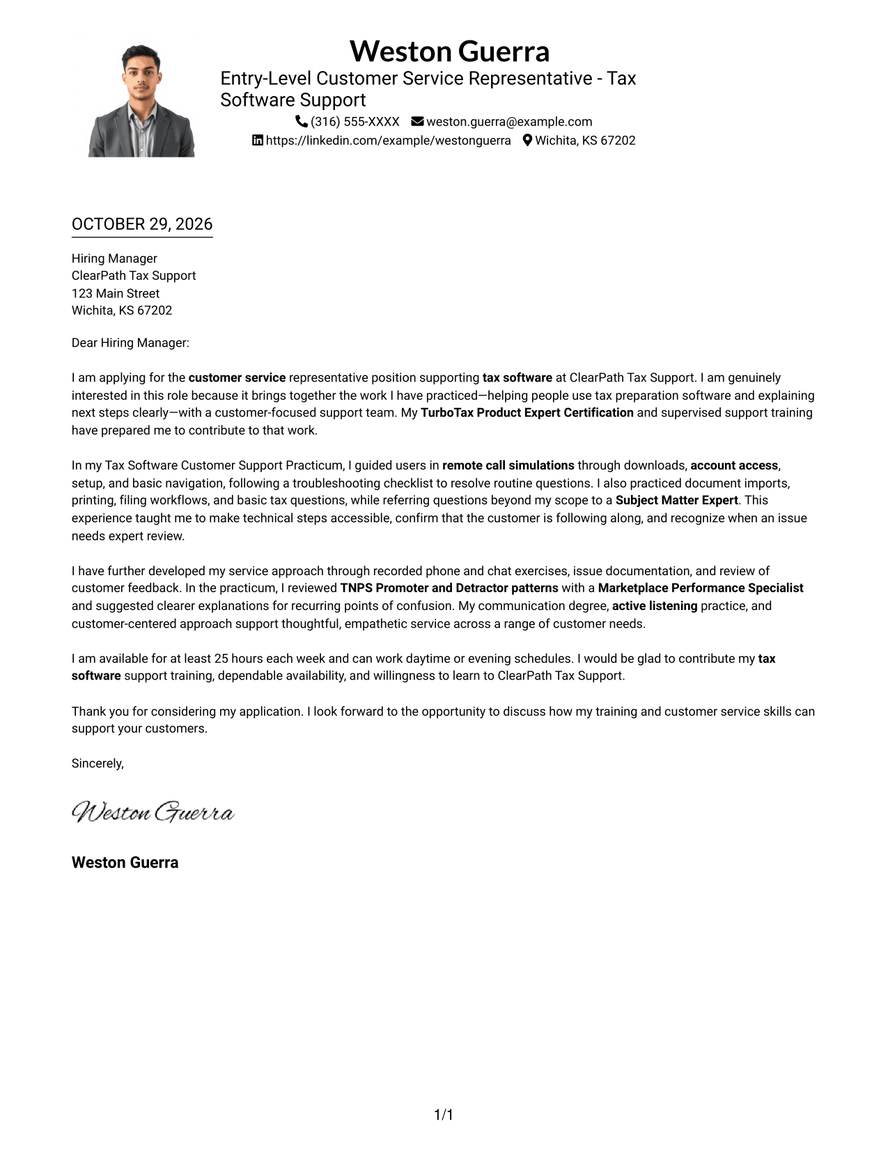Cover letter example — page 1