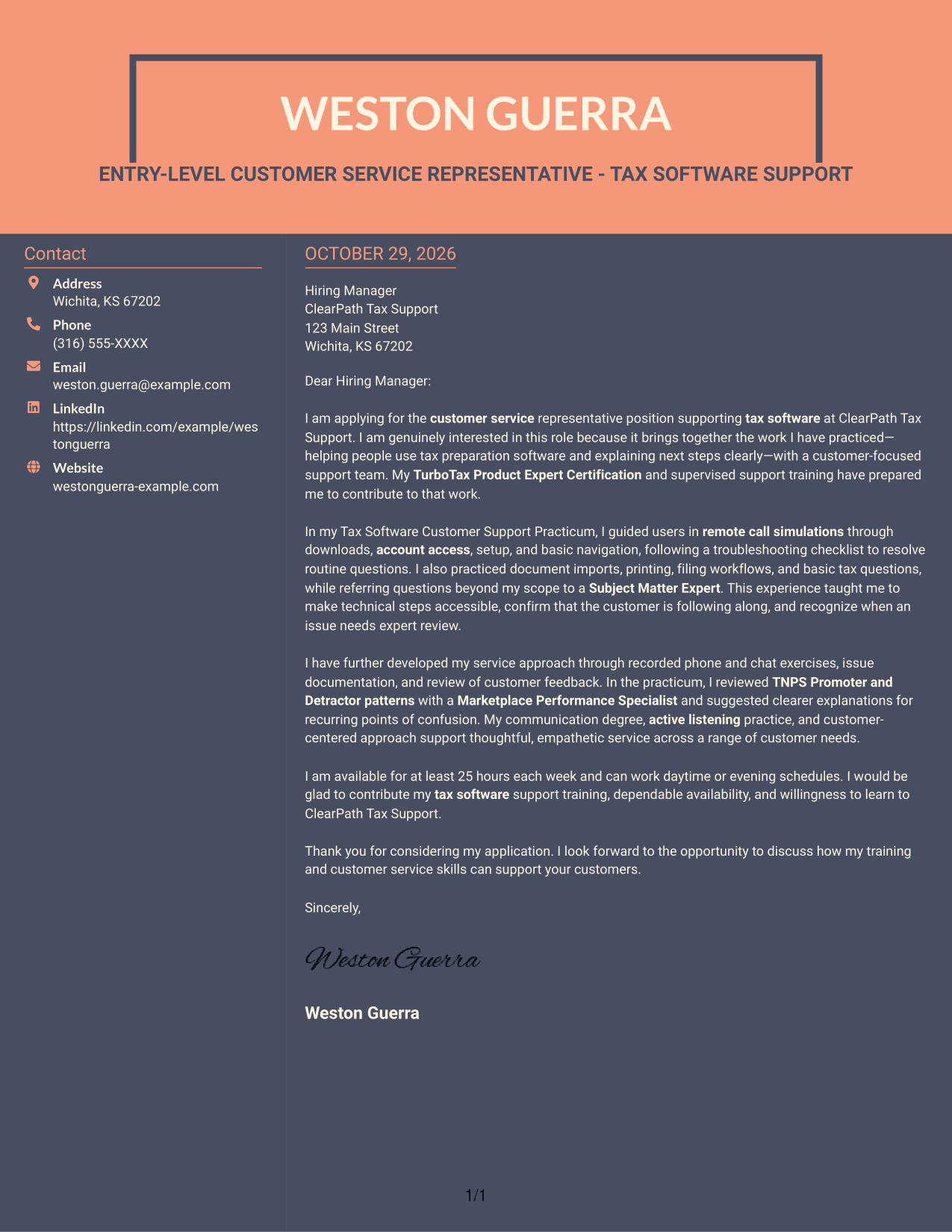Cover letter example — page 1