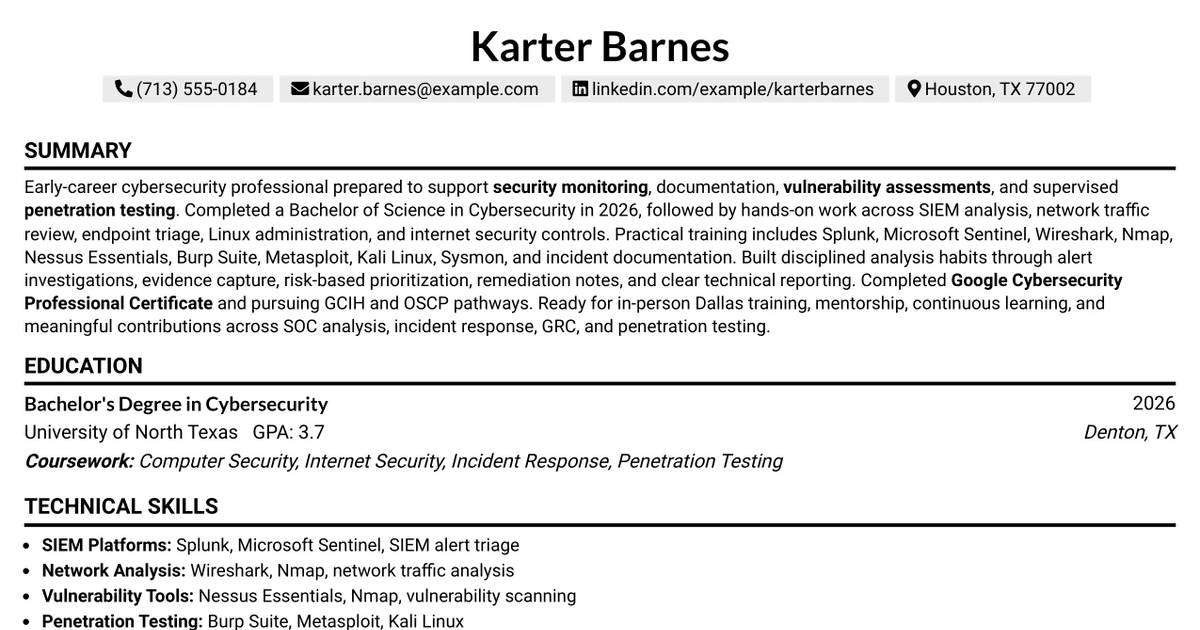 33 Entry-level Cybersecurity Associate Resume Templates with Example