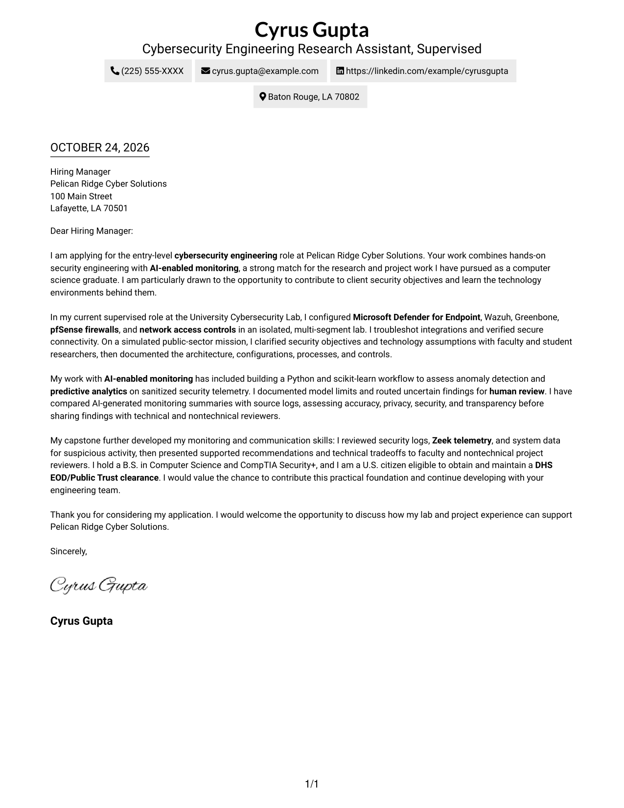 Cover letter example — page 1