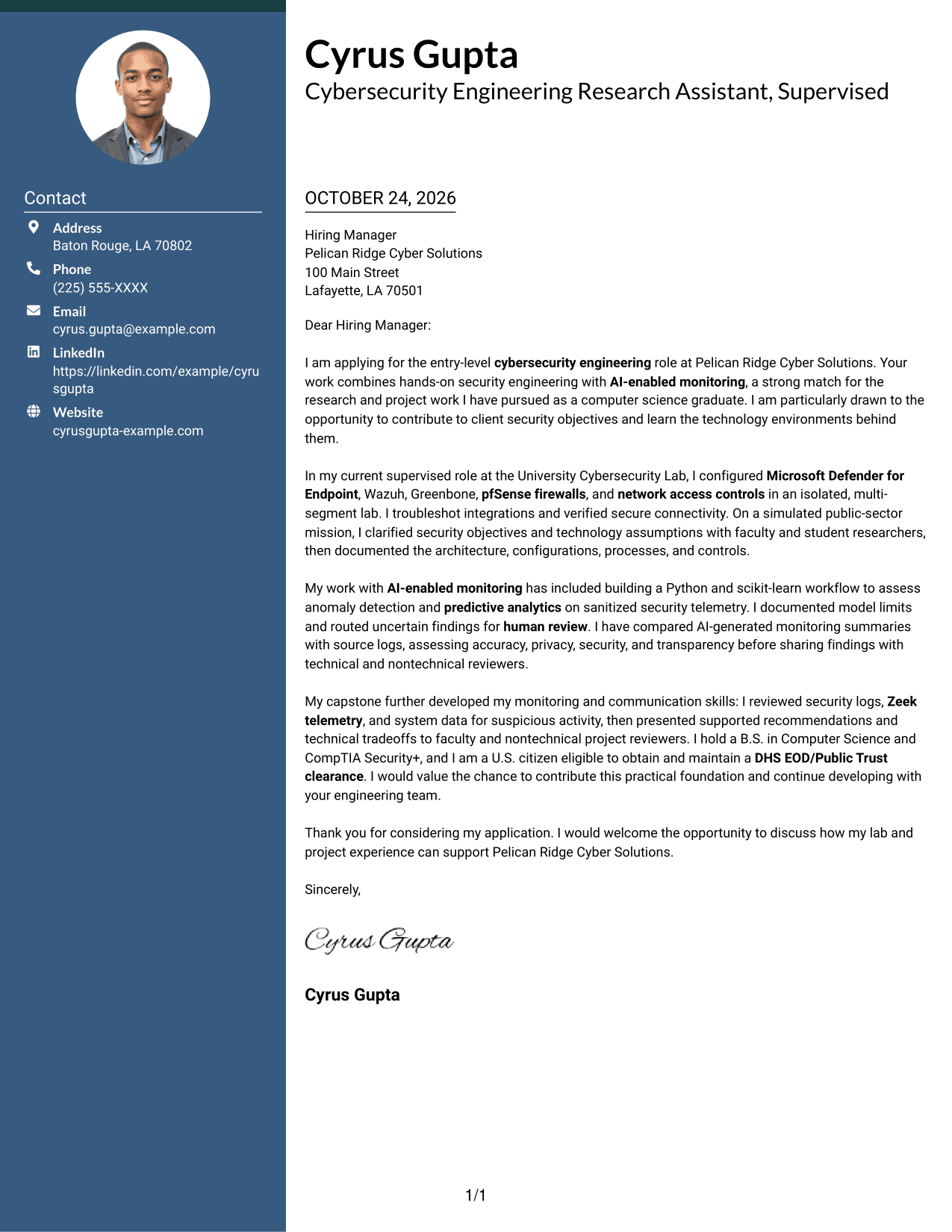 Cover letter example — page 1