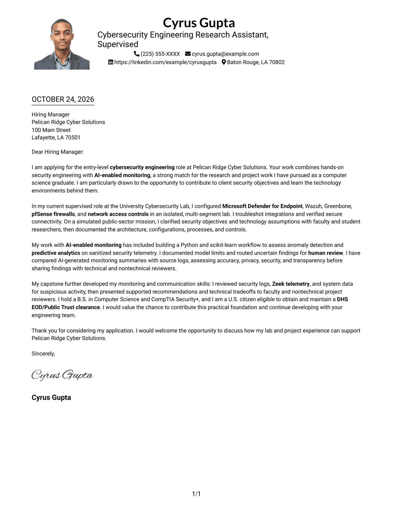 Cover letter example — page 1
