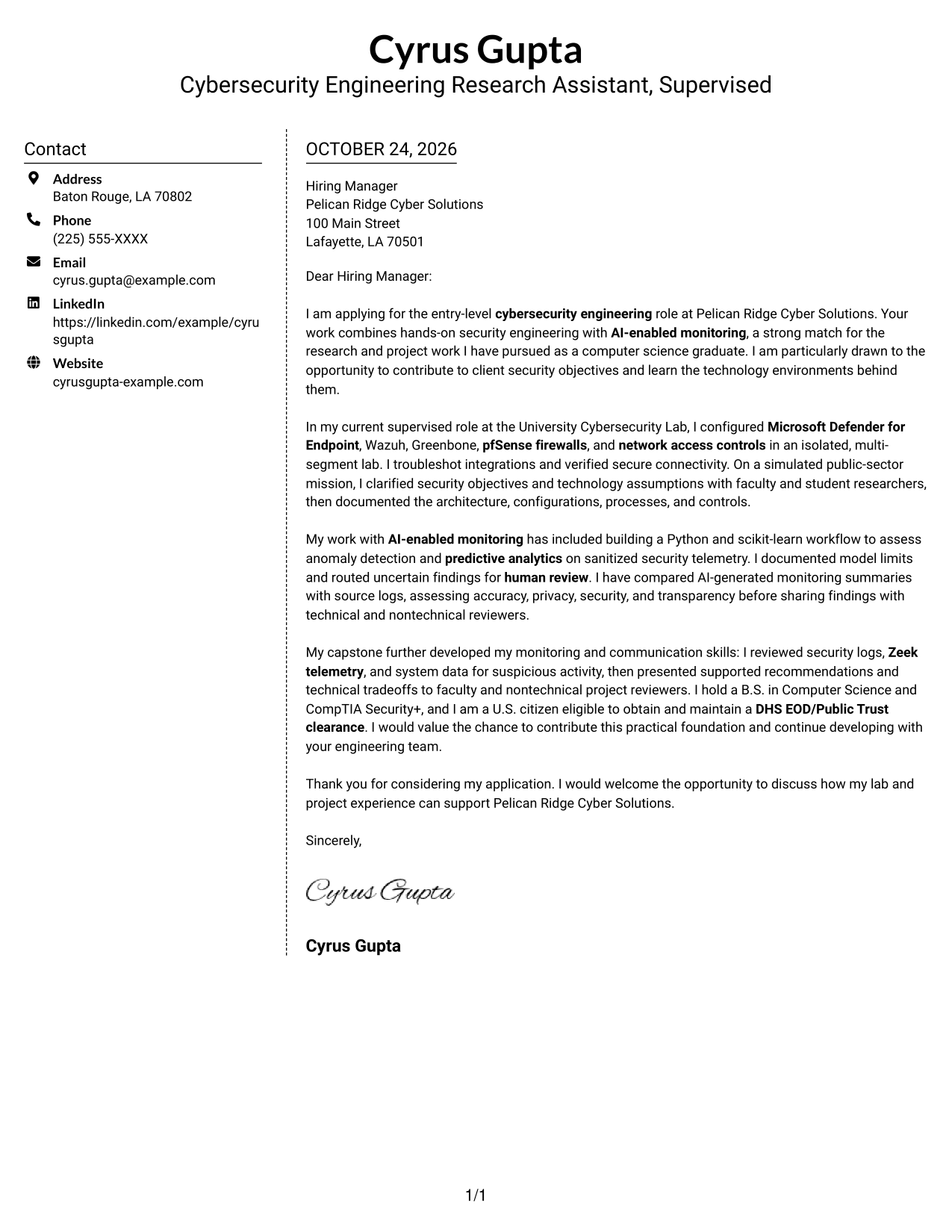 Cover letter example — page 1