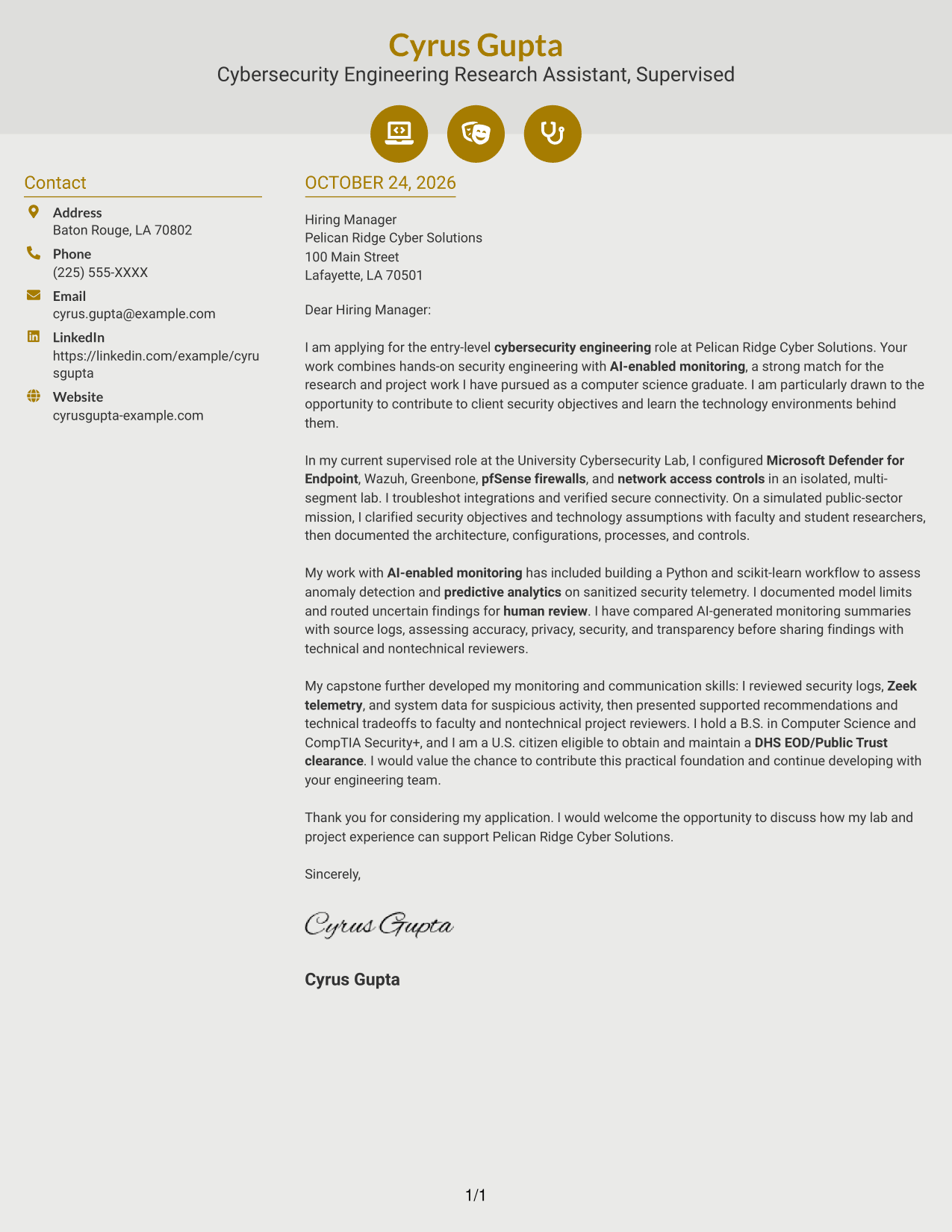 Cover letter example — page 1