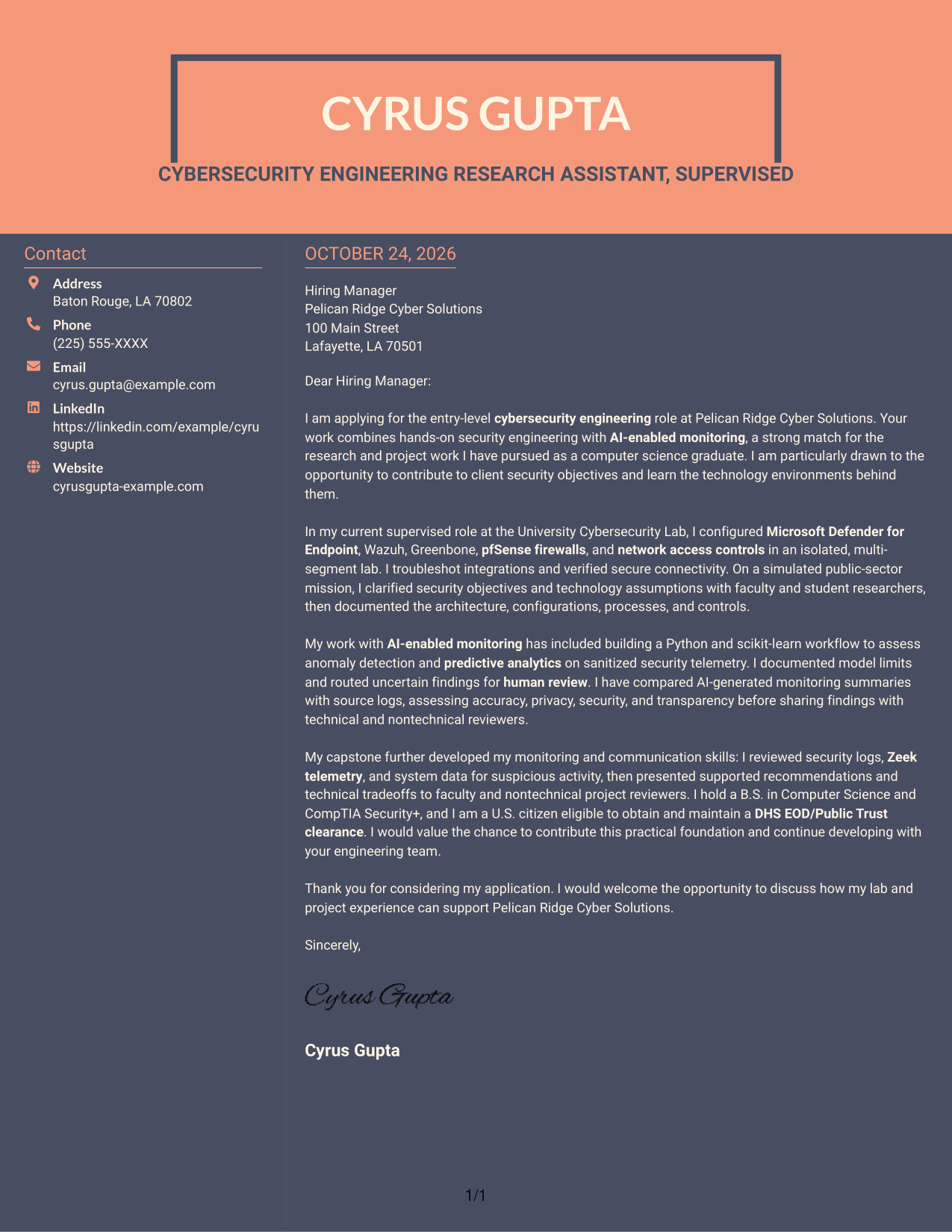 Cover letter example — page 1