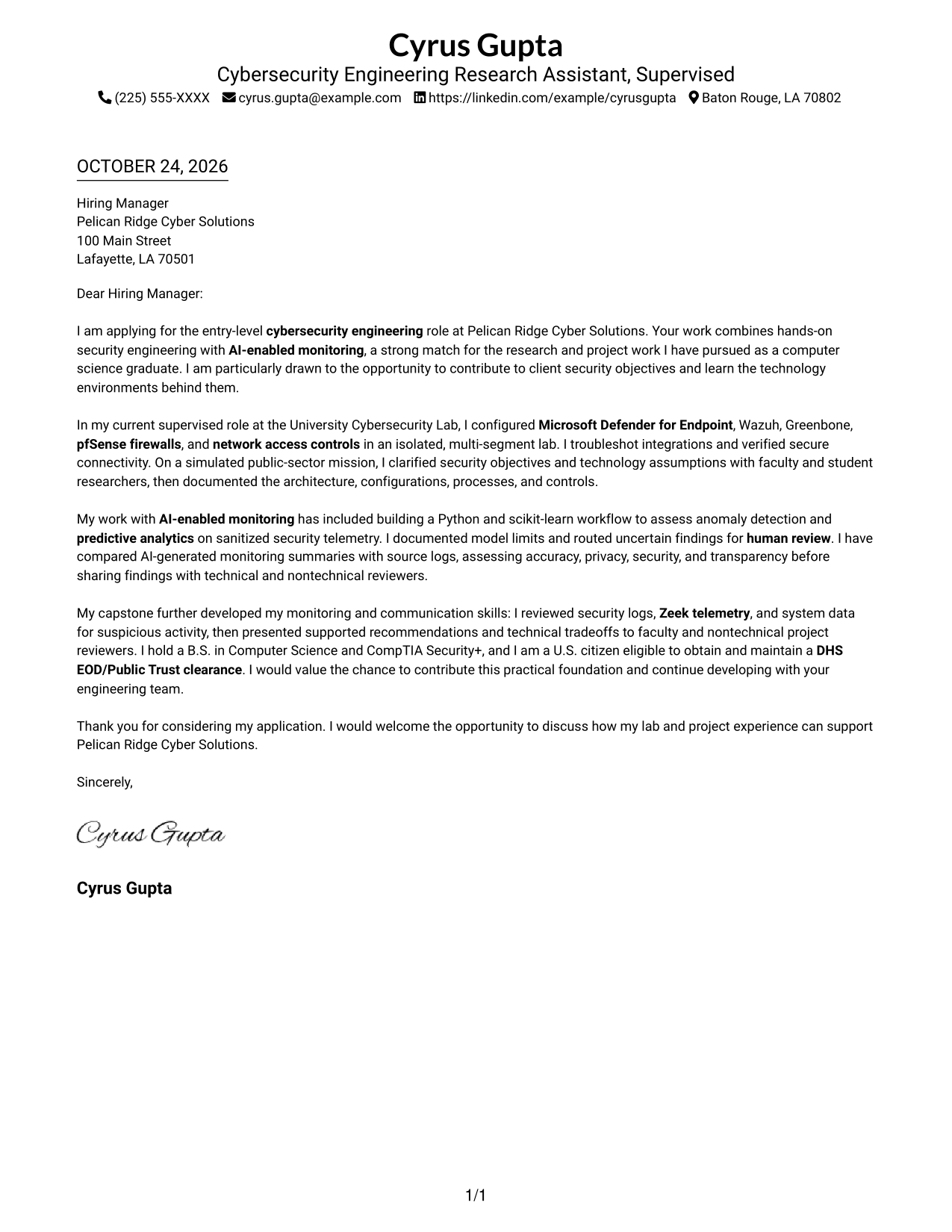Cover letter example — page 1