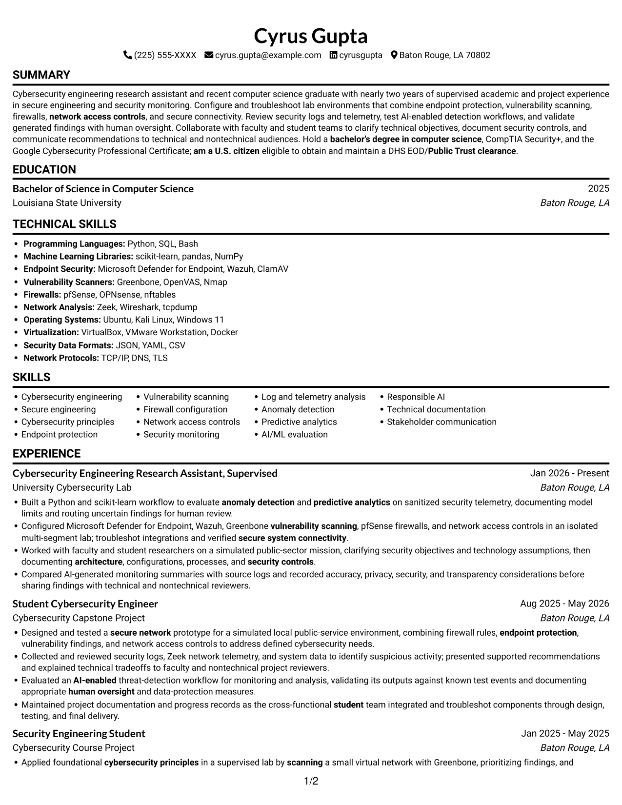Resume example — page 1