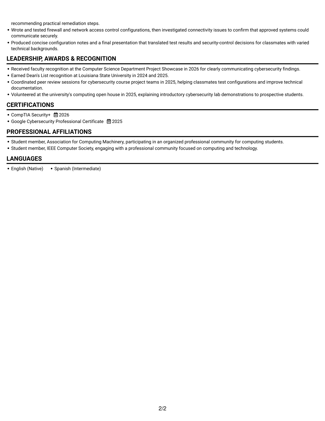Resume example — page 2