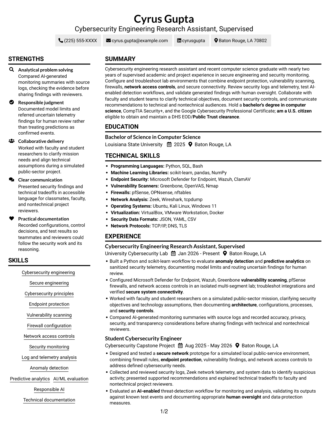 Resume example — page 1