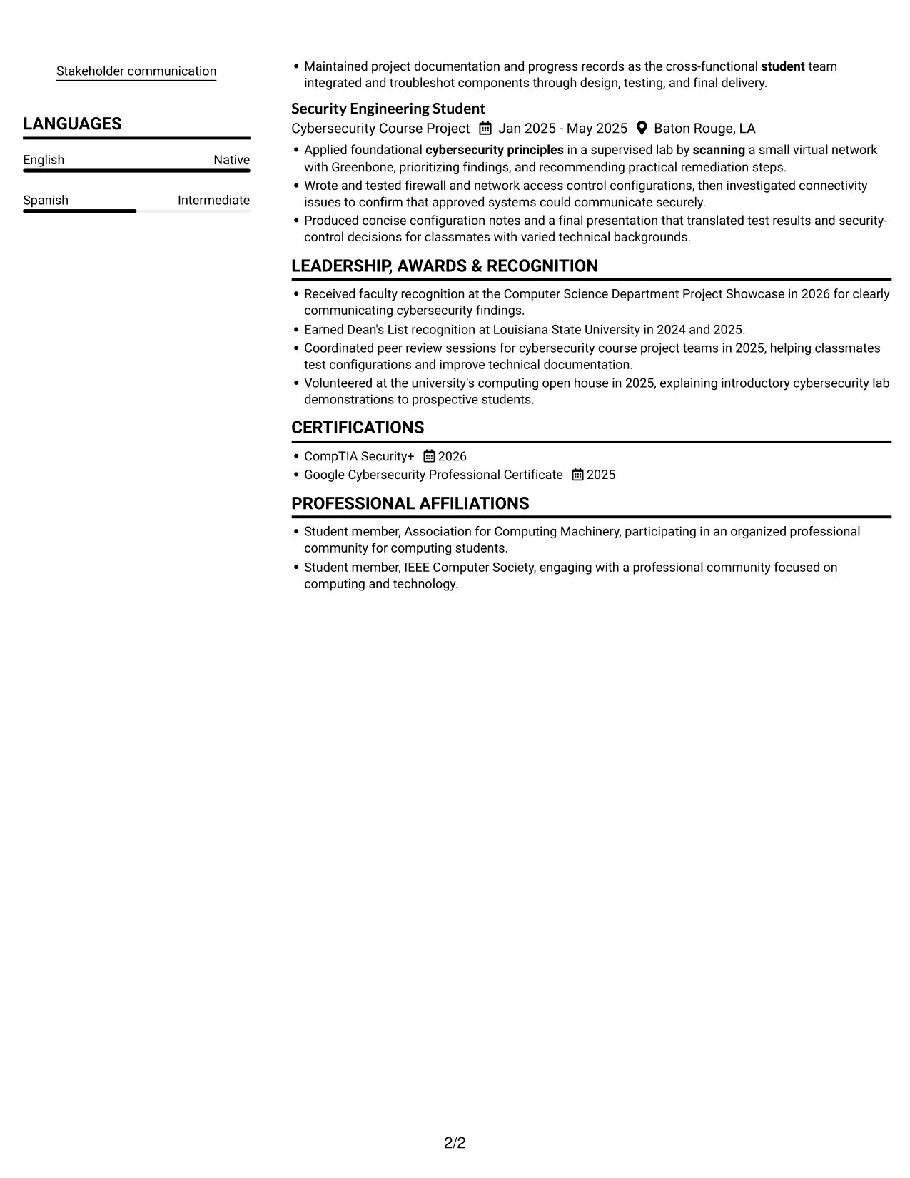 Resume example — page 2