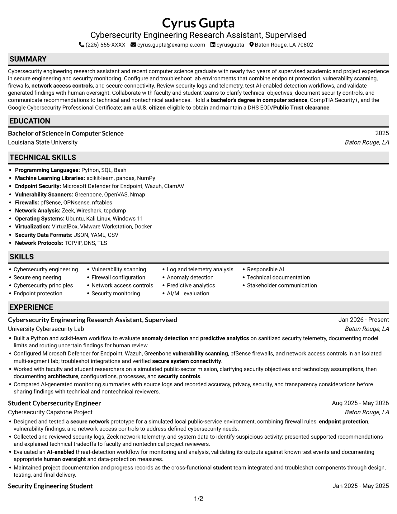 Resume example — page 1