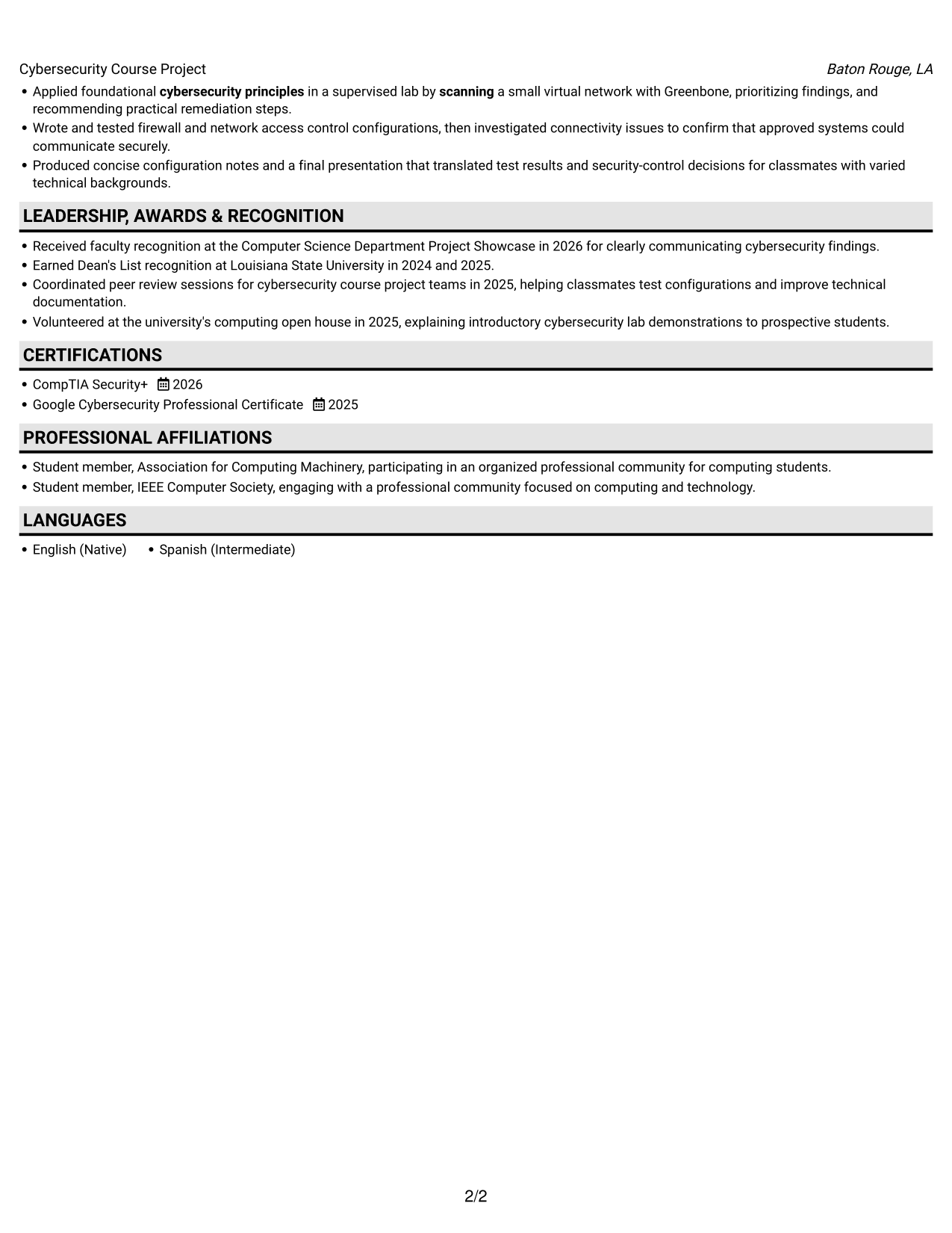 Resume example — page 2