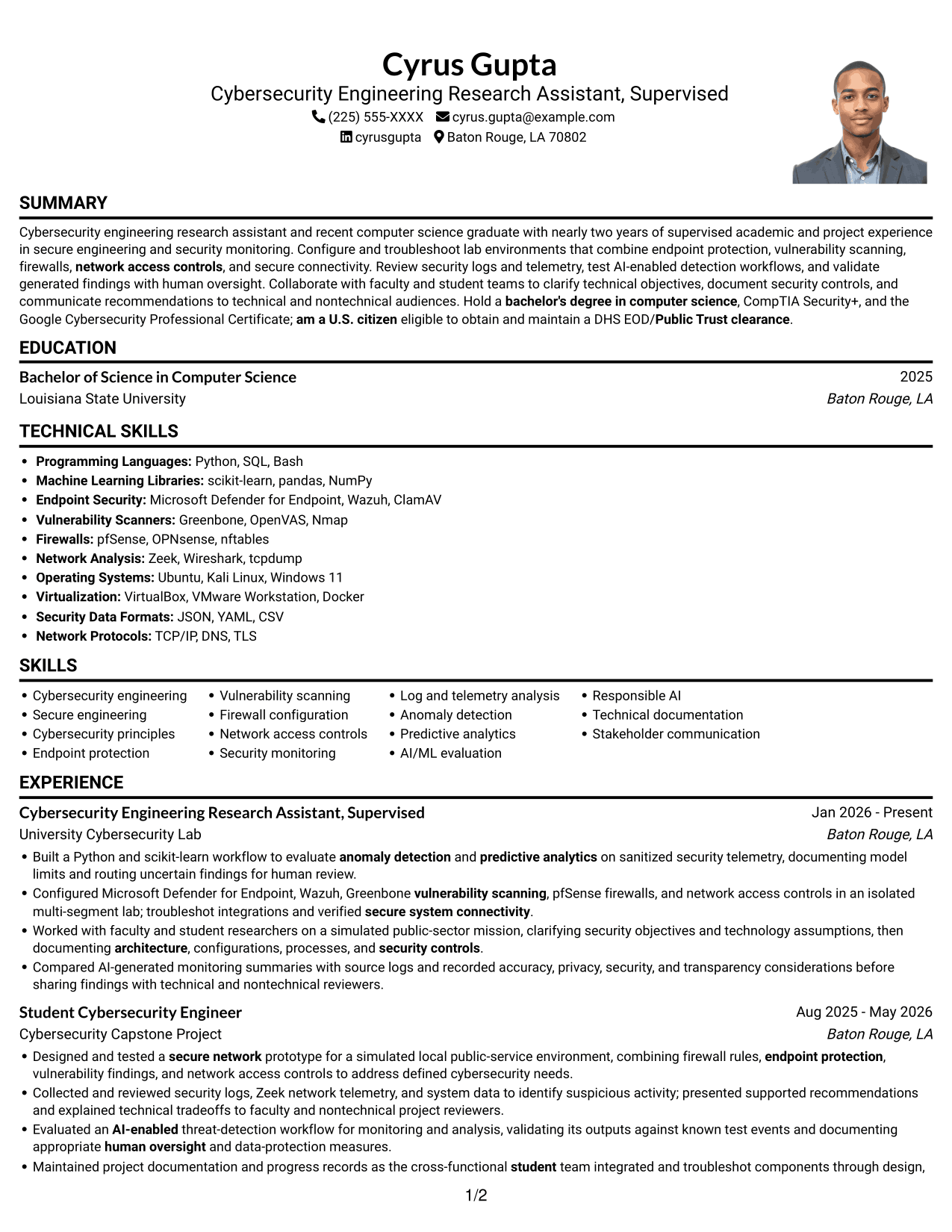 Resume example — page 1