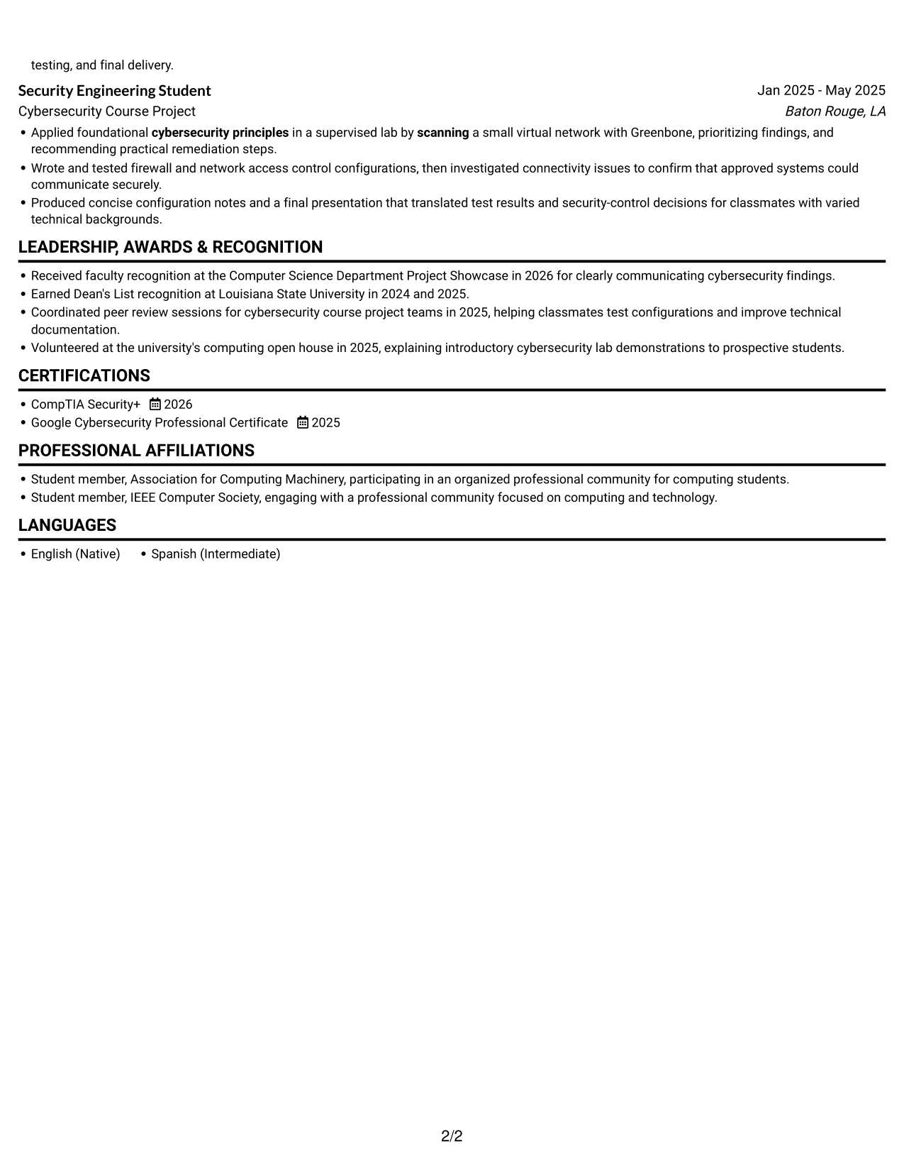 Resume example — page 2