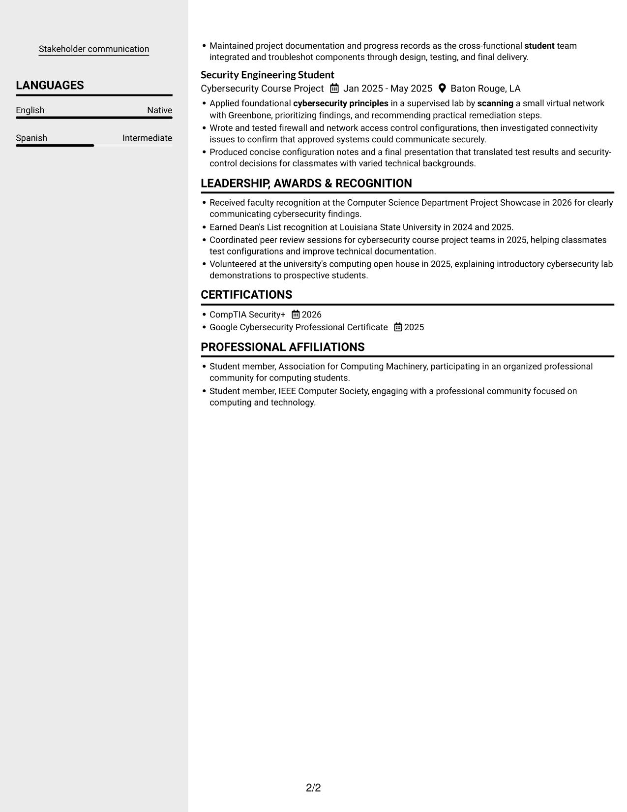 Resume example — page 2