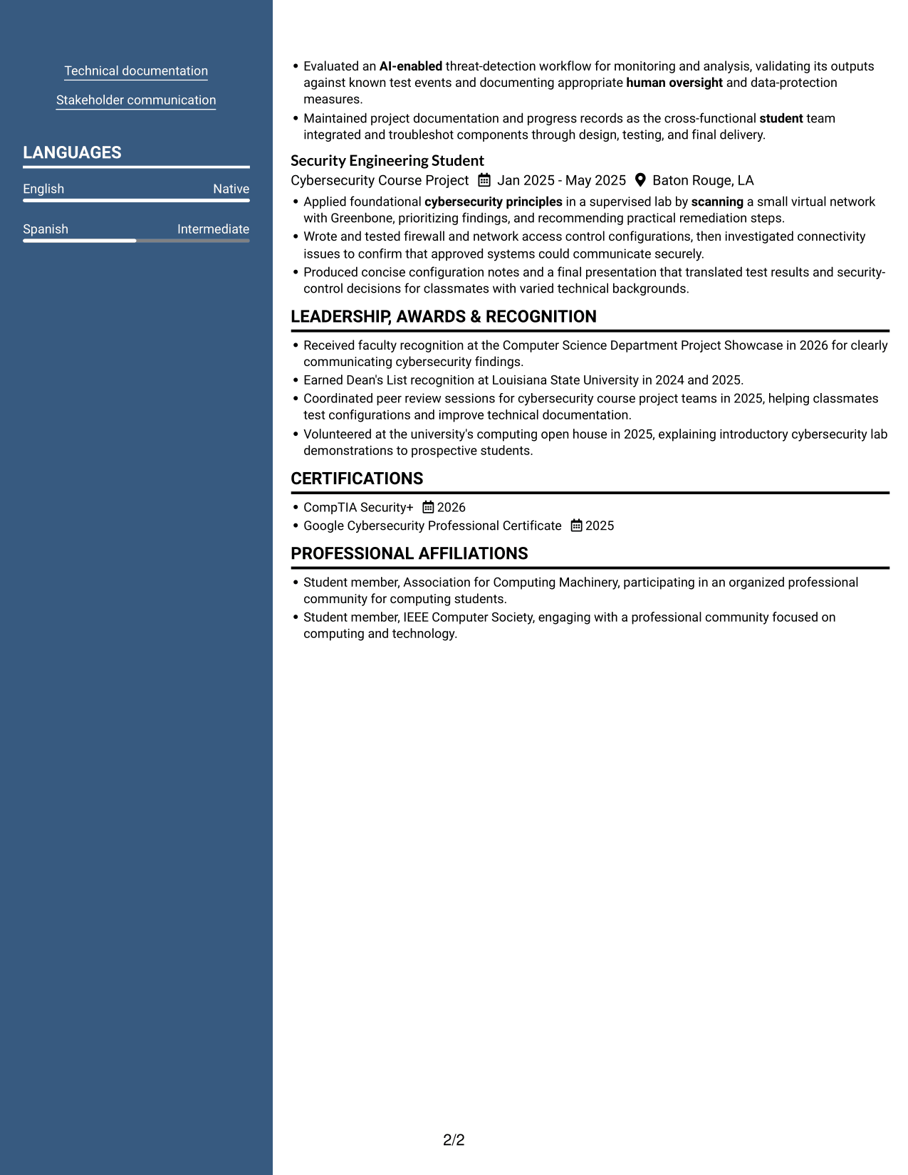 Resume example — page 2