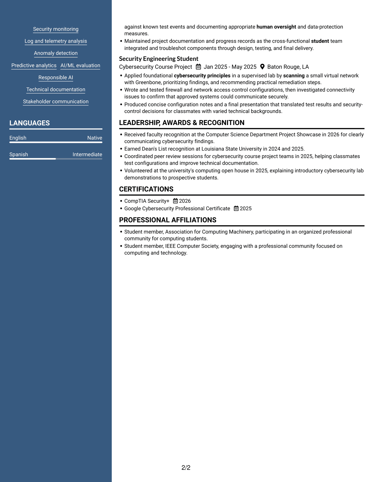 Resume example — page 2