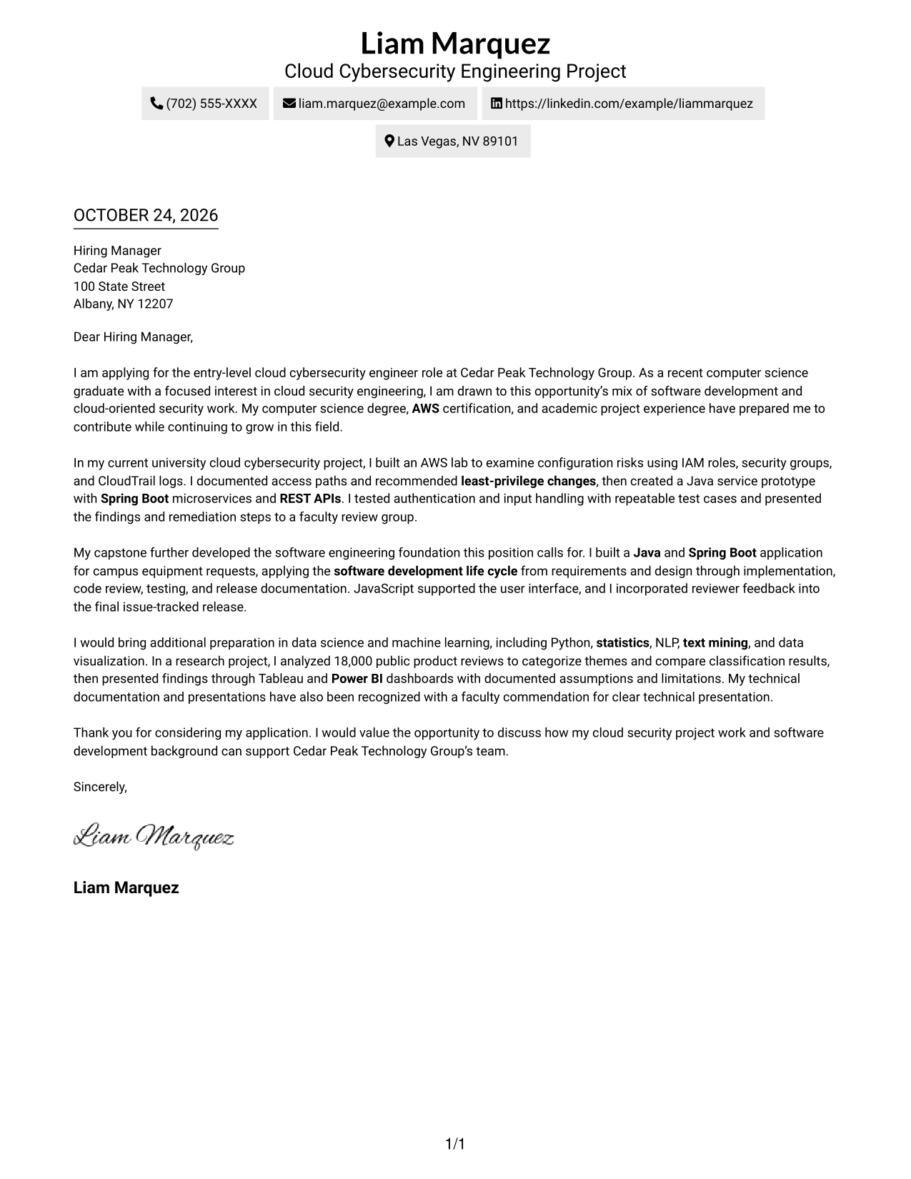 Cover letter example — page 1