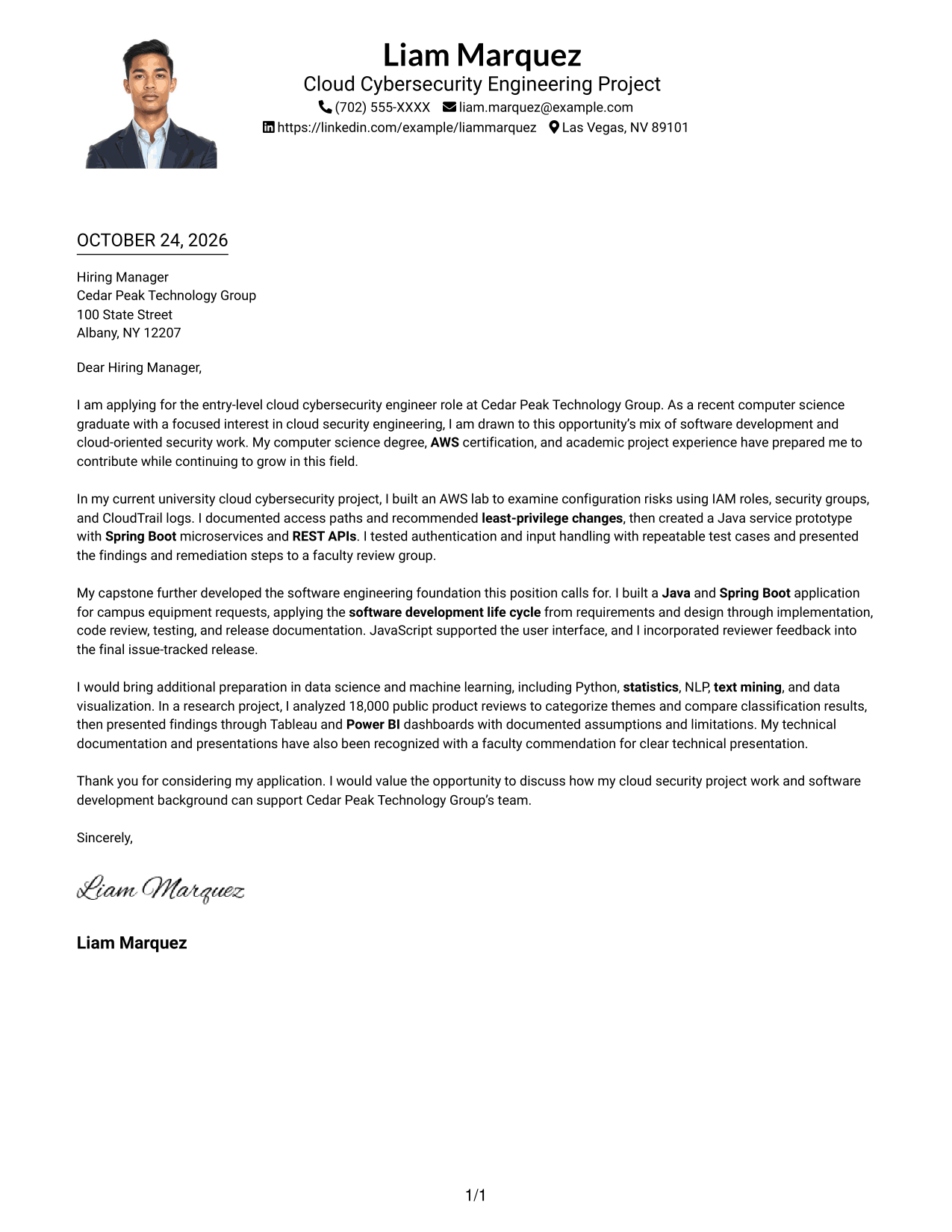 Cover letter example — page 1