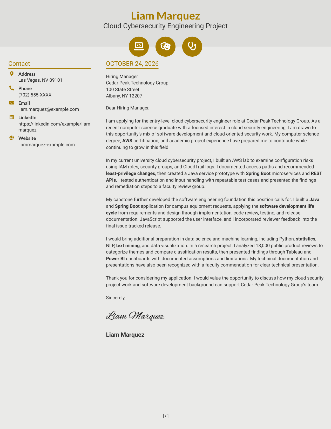 Cover letter example — page 1
