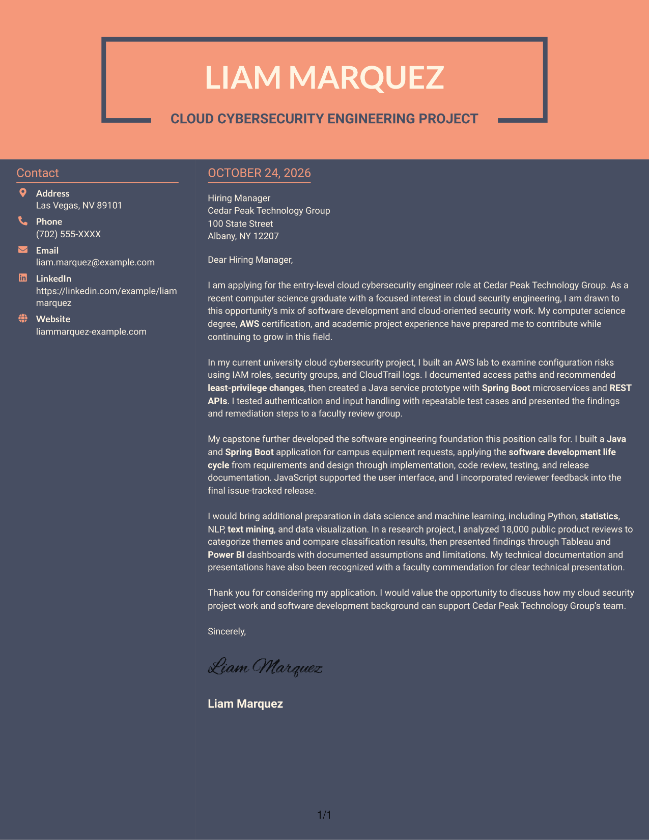 Cover letter example — page 1
