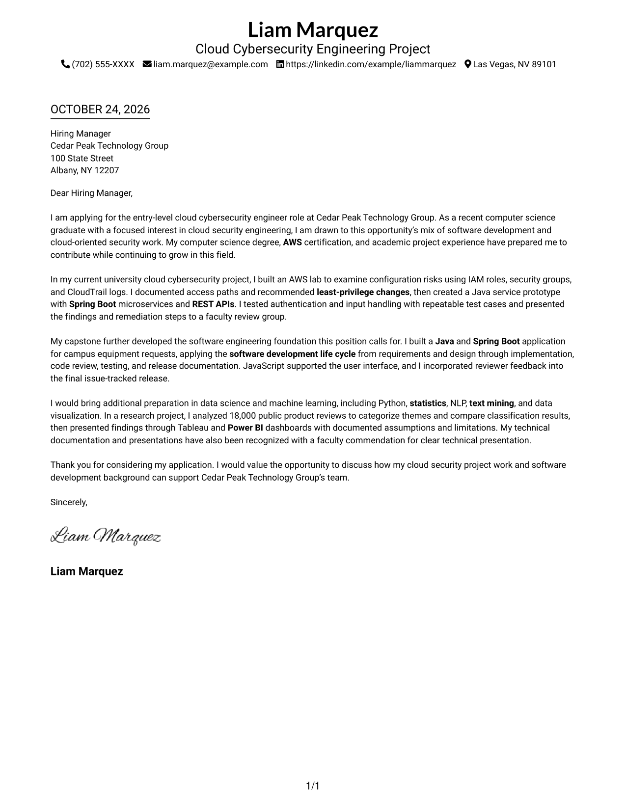 Cover letter example — page 1