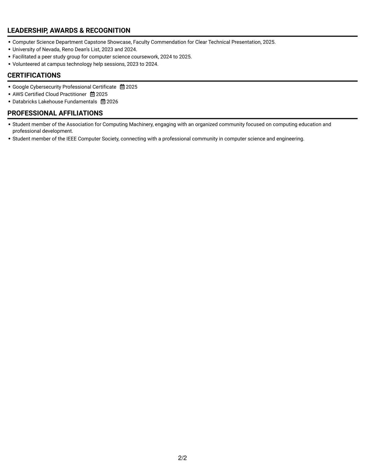 Resume example — page 2