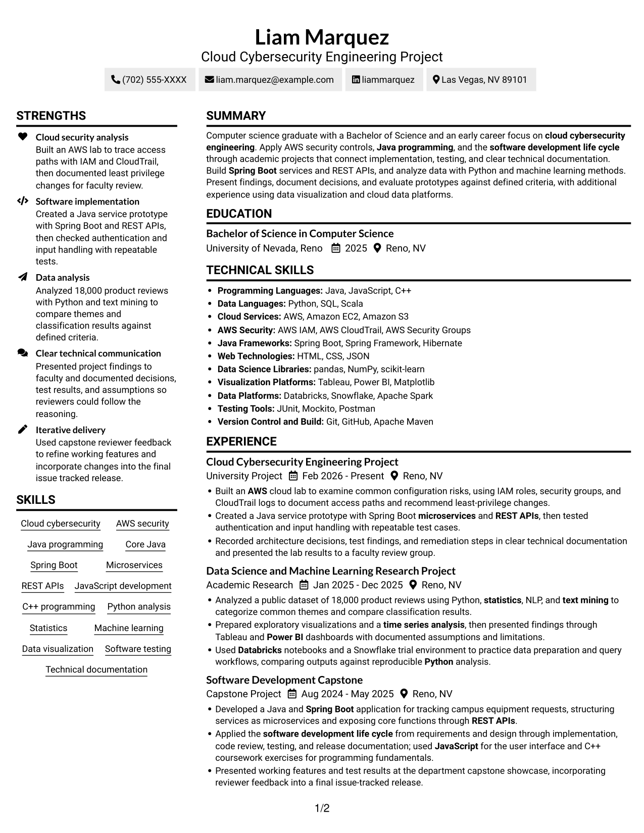 Resume example — page 1