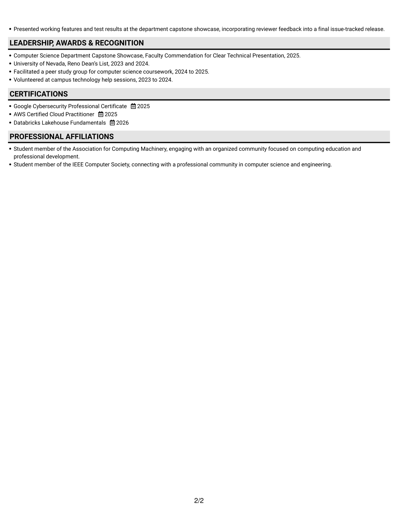 Resume example — page 2