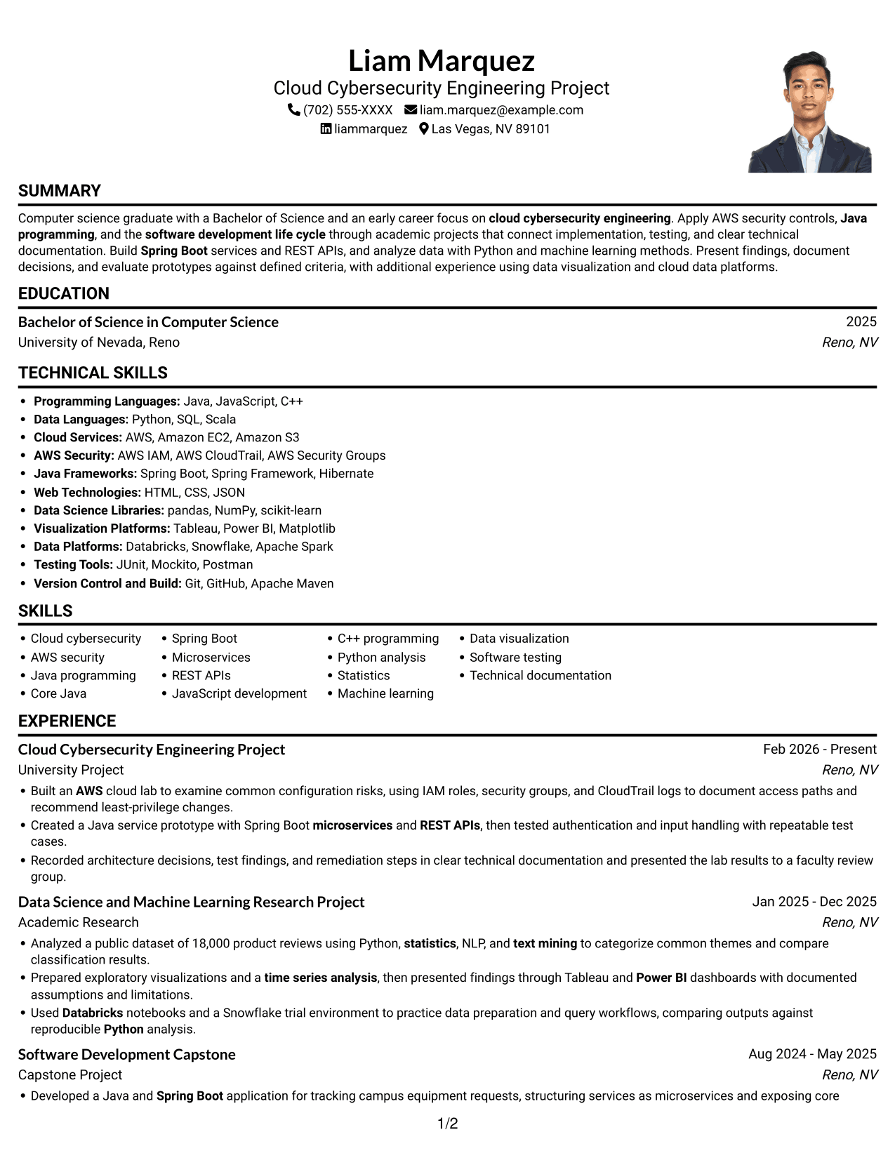 Resume example — page 1