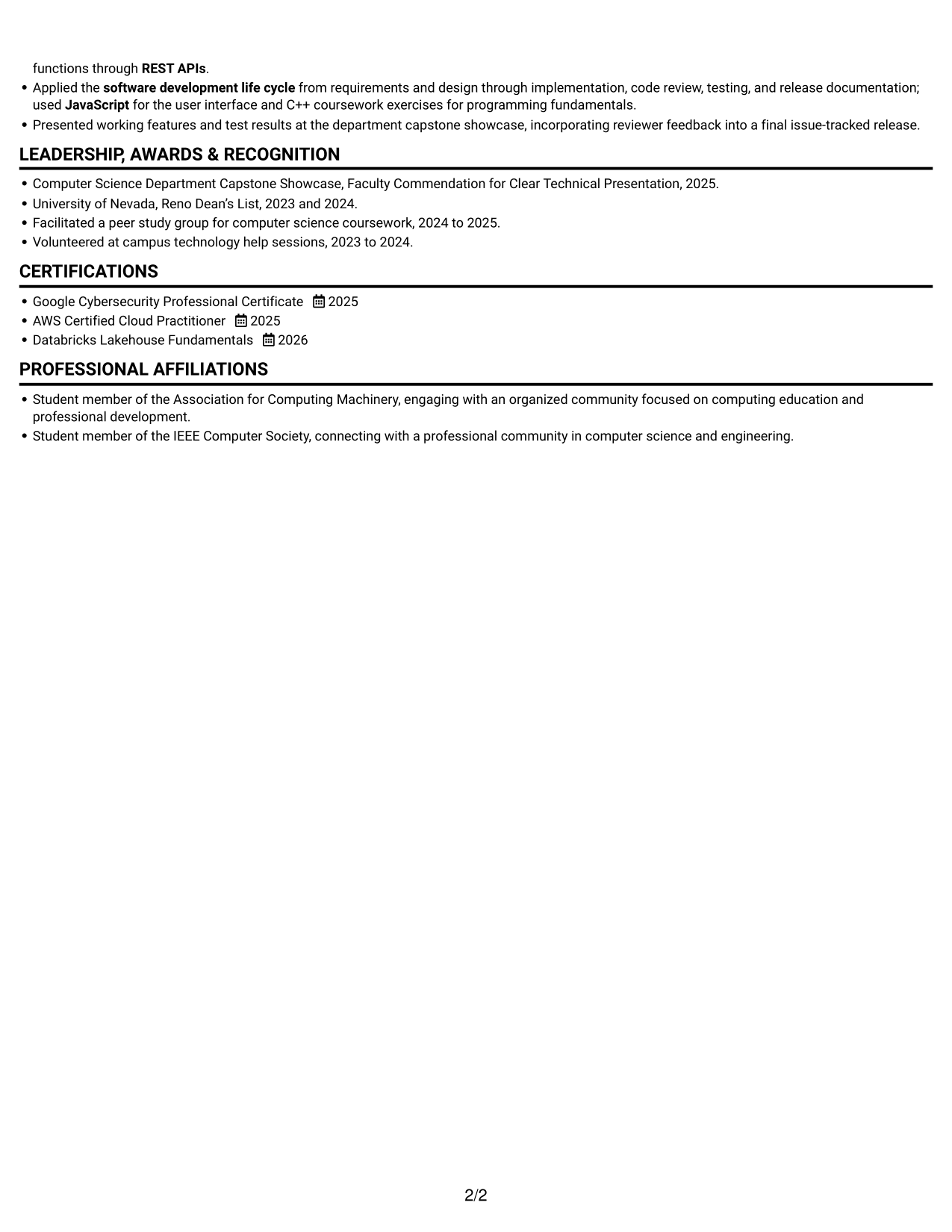 Resume example — page 2