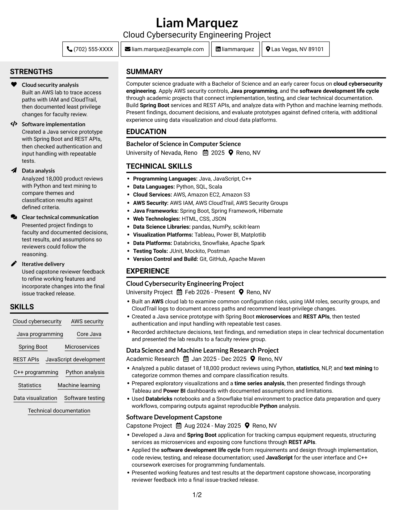 Resume example — page 1