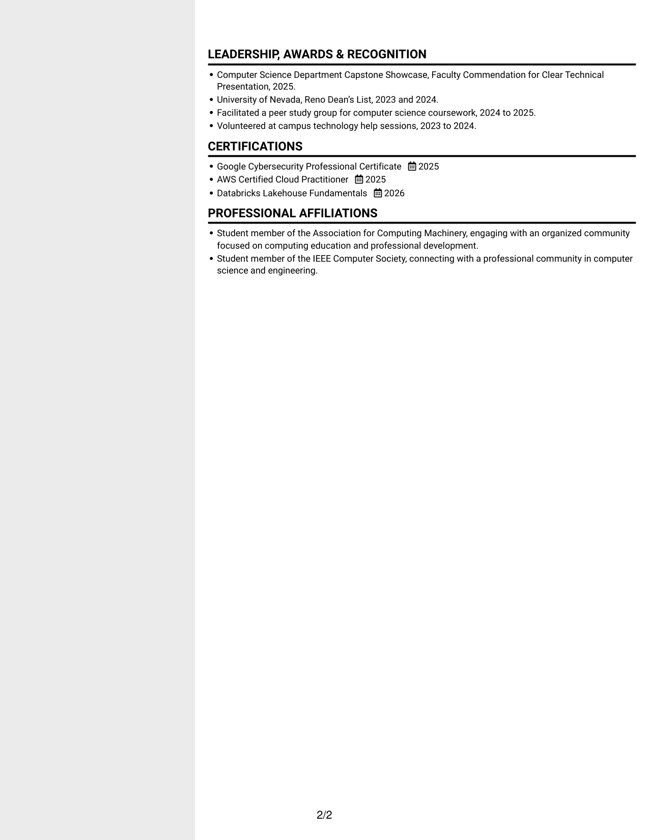 Resume example — page 2